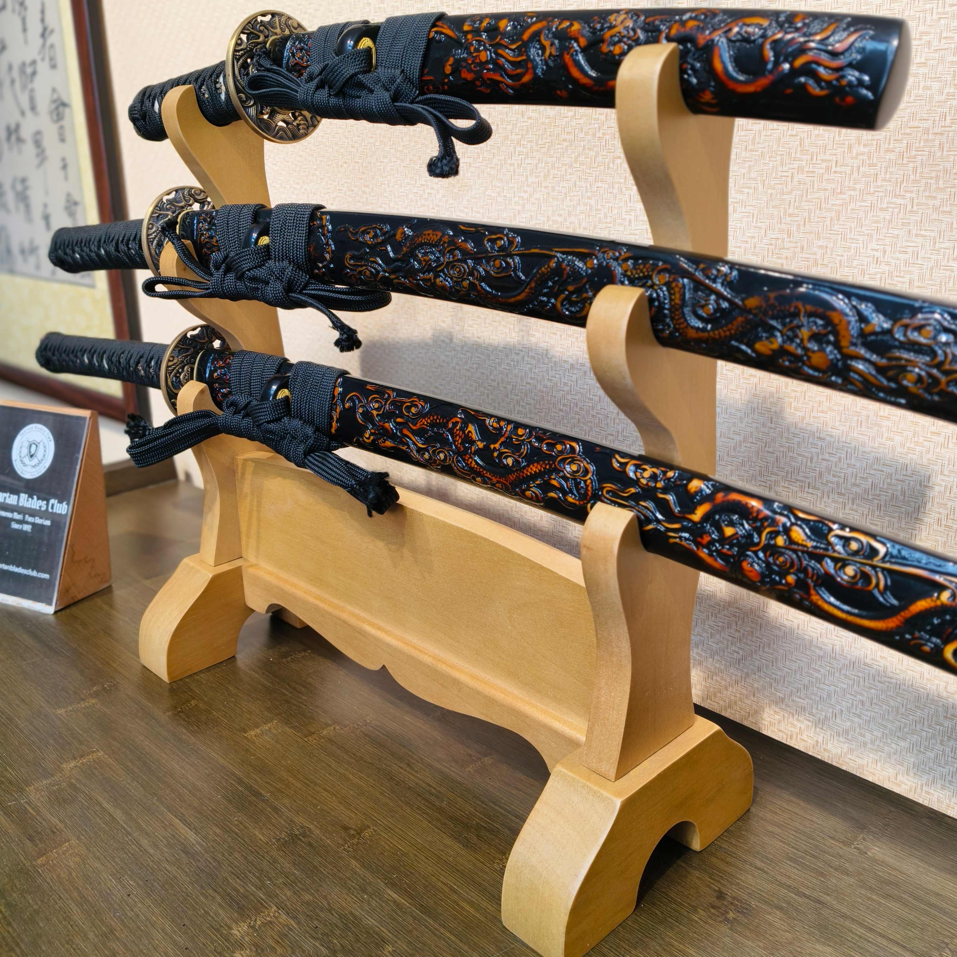 Exquisite Carved Wooden Sword Display Stands | 1 ~ 3 Tiers | Dragon/ Kylin/ Koi / Crane/ Fu /Plain | Holder Rack Stand - Spartan Blades Club - 陳氏劍莊1892