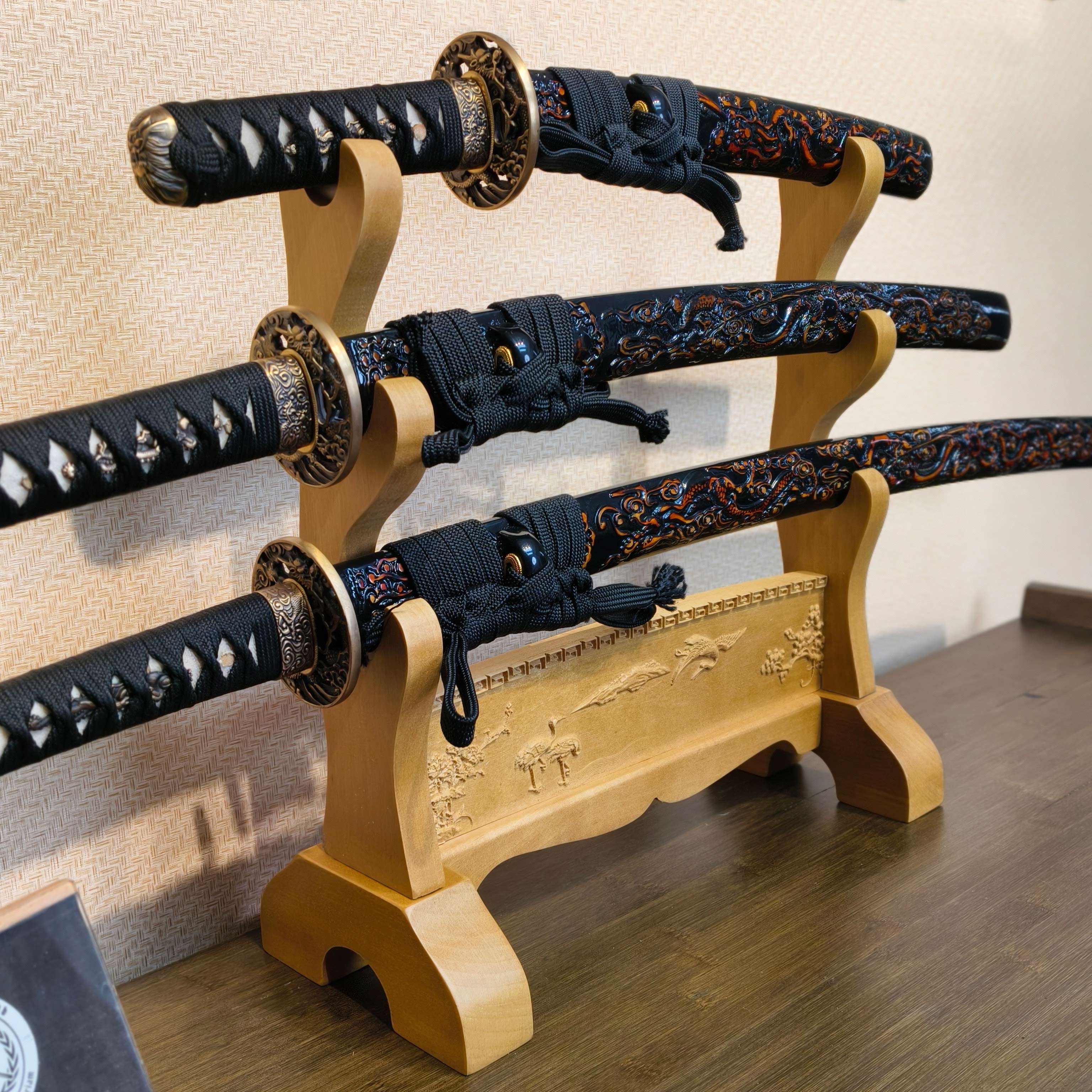 Exquisite Carved Wooden Sword Display Stands | 1 ~ 3 Tiers | Dragon/ Kylin/ Koi / Crane/ Fu /Plain | Holder Rack Stand - Spartan Blades Club - 陳氏劍莊1892