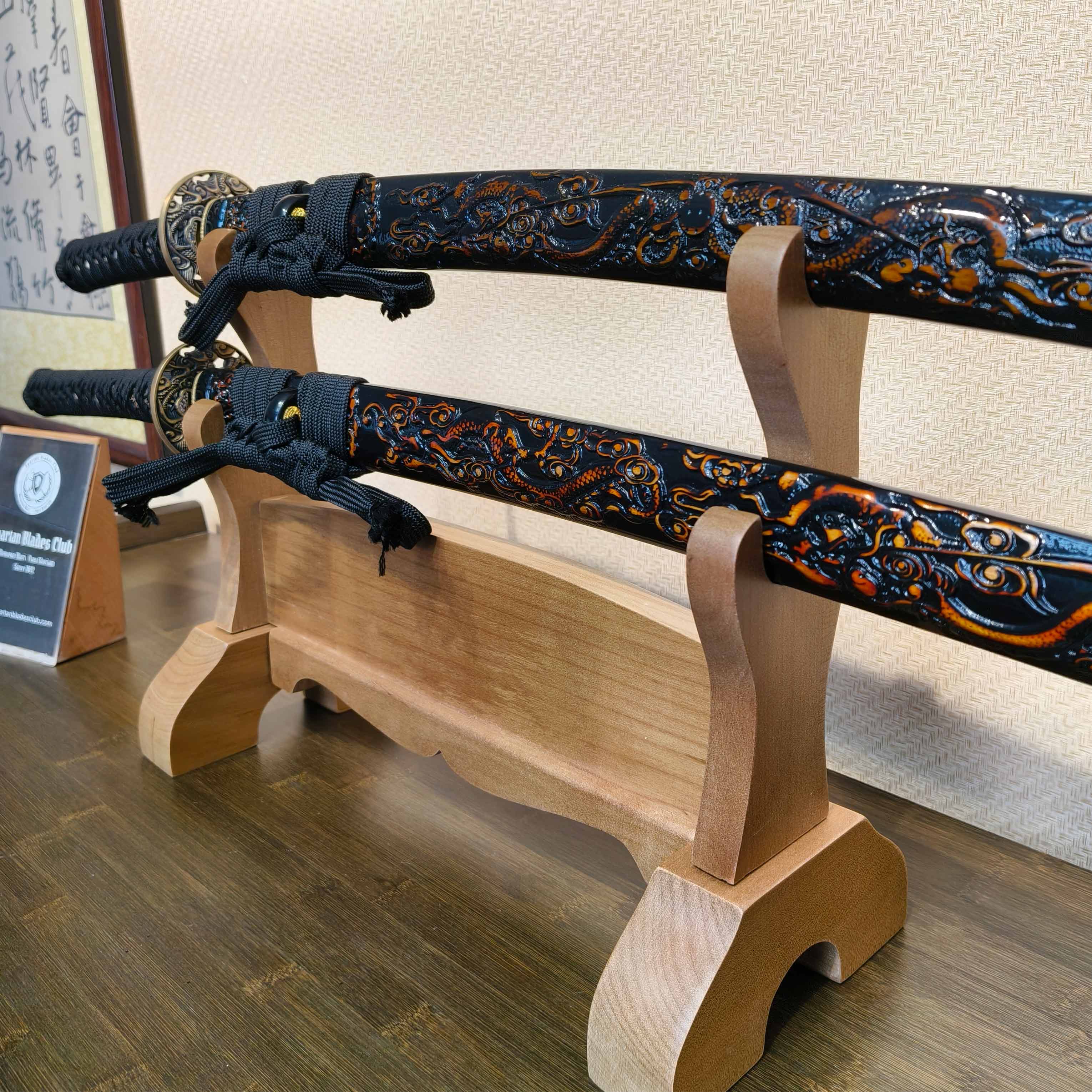 Exquisite Carved Wooden Sword Display Stands | 1 ~ 3 Tiers | Dragon/ Kylin/ Koi / Crane/ Fu /Plain | Holder Rack Stand - Spartan Blades Club - 陳氏劍莊1892