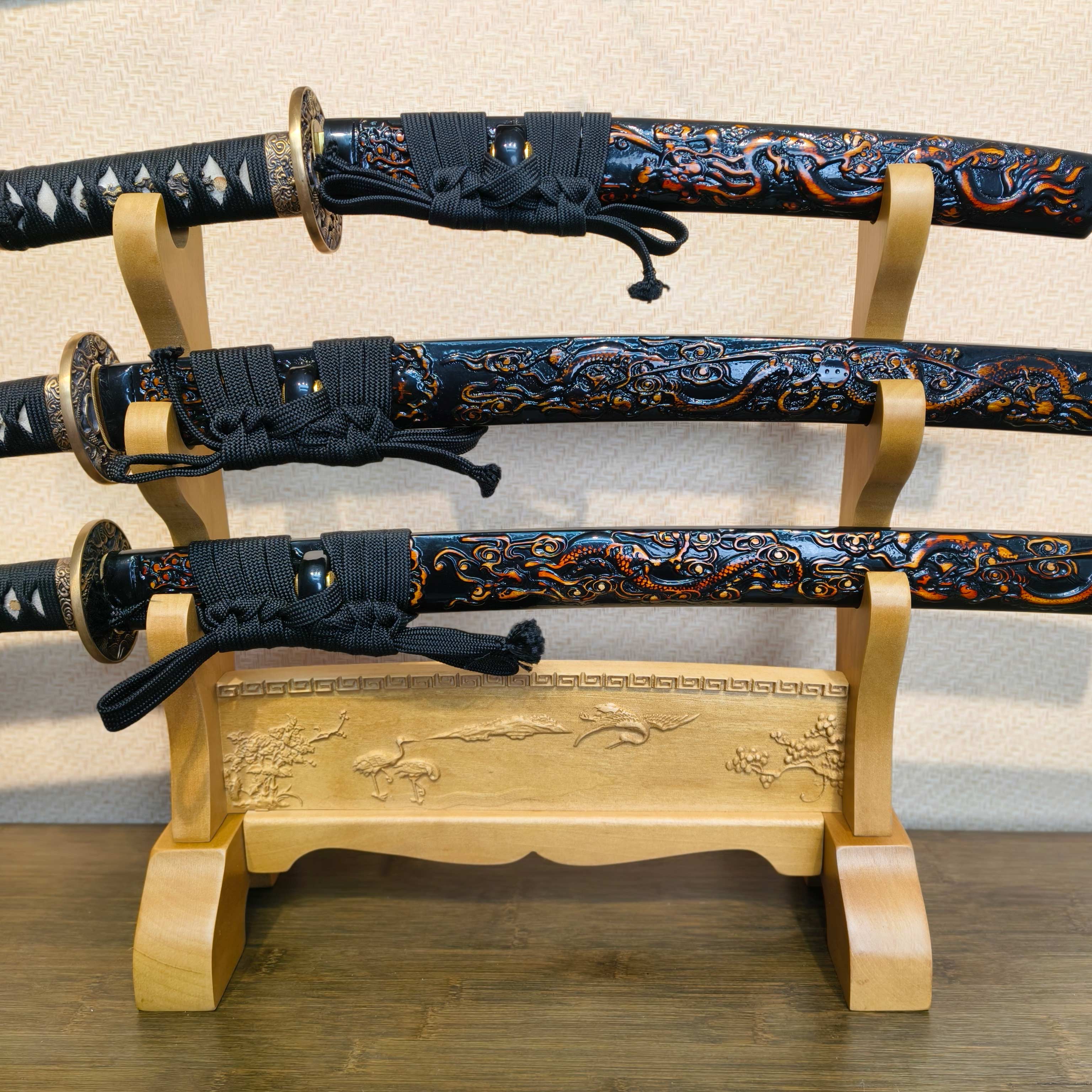 Exquisite Carved Wooden Sword Display Stands | 1 ~ 3 Tiers | Dragon/ Kylin/ Koi / Crane/ Fu /Plain | Holder Rack Stand - Spartan Blades Club - 陳氏劍莊1892