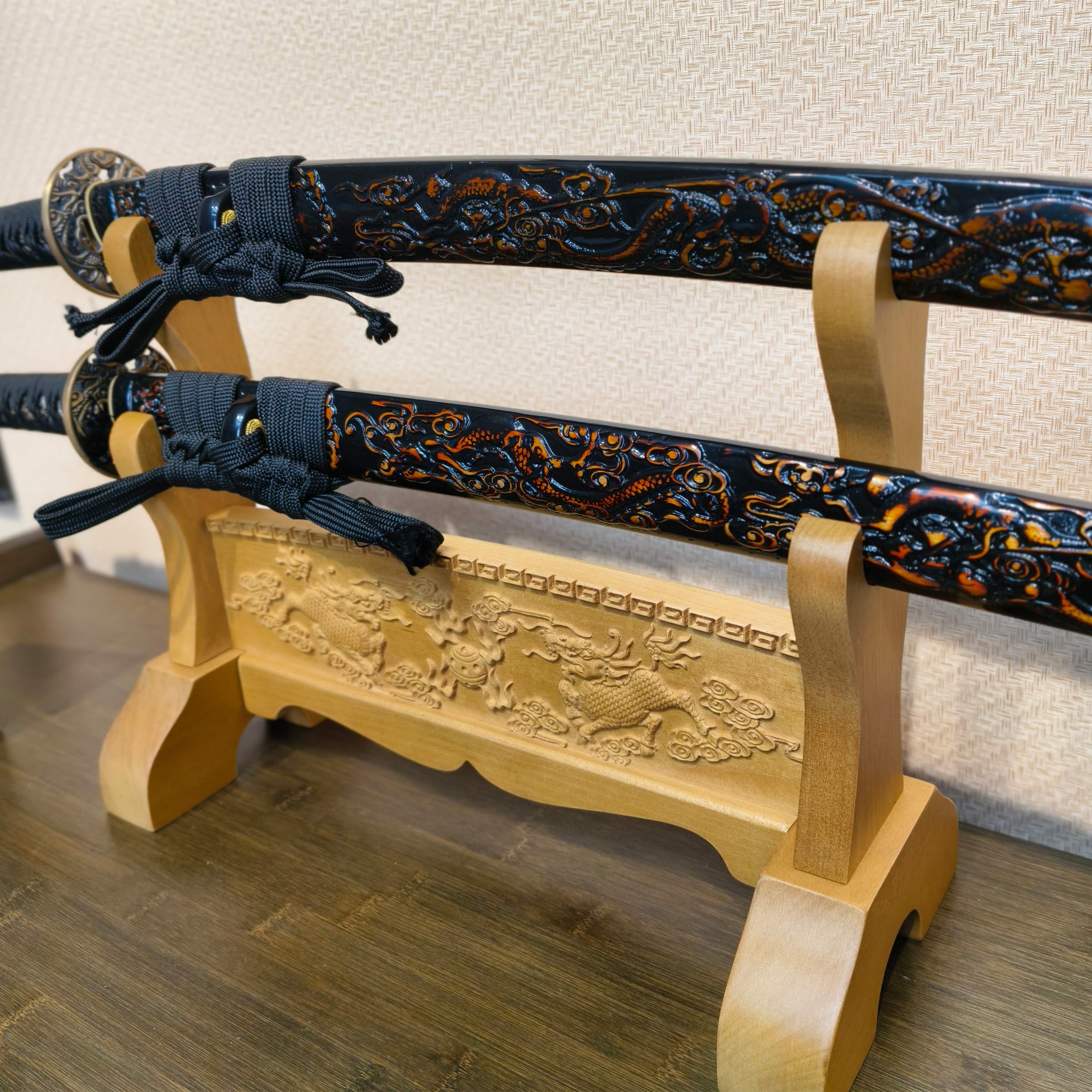 Exquisite Carved Wooden Sword Display Stands | 1 ~ 3 Tiers | Dragon/ Kylin/ Koi / Crane/ Fu /Plain | Holder Rack Stand - Spartan Blades Club - 陳氏劍莊1892