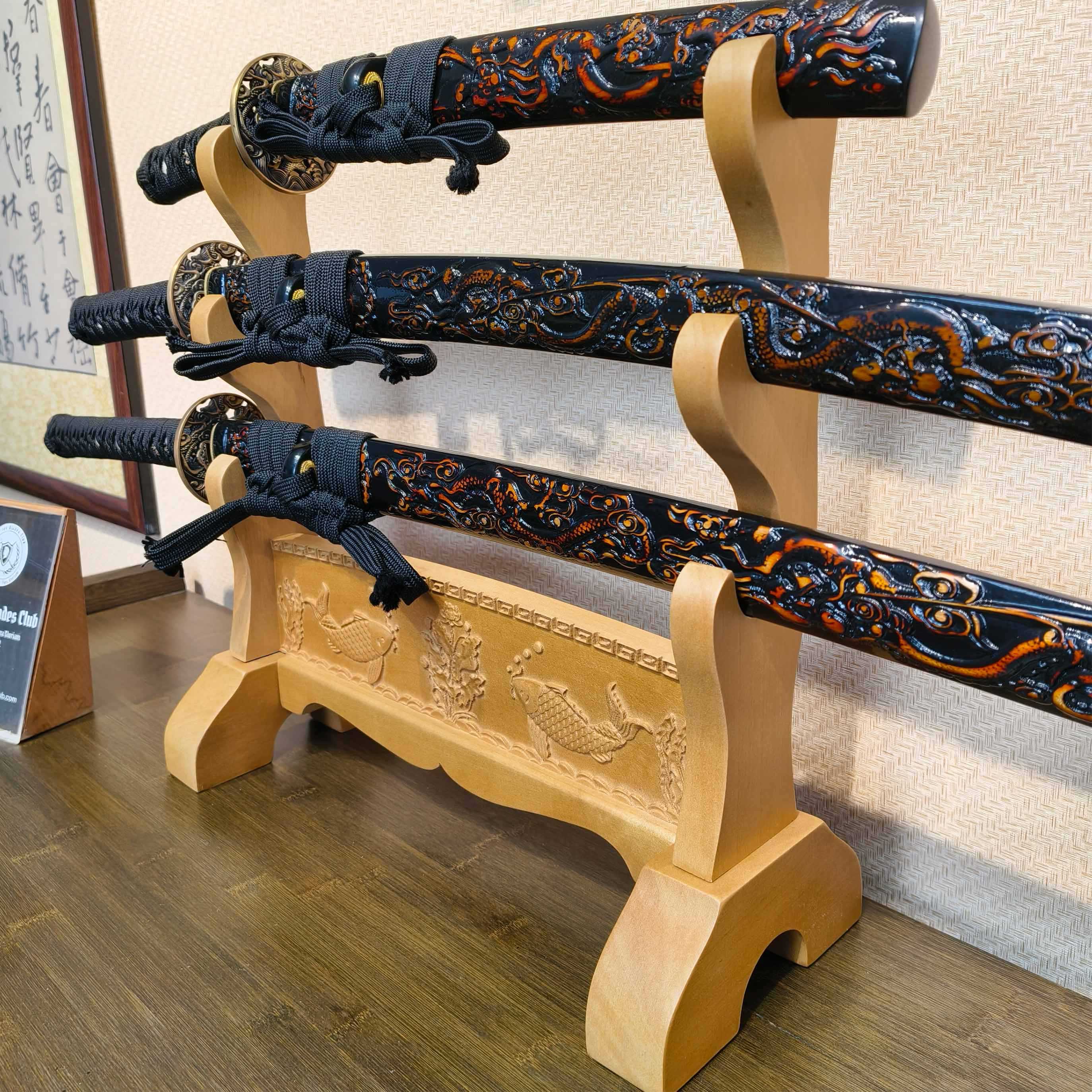 Exquisite Carved Wooden Sword Display Stands | 1 ~ 3 Tiers | Dragon/ Kylin/ Koi / Crane/ Fu /Plain | Holder Rack Stand - Spartan Blades Club - 陳氏劍莊1892