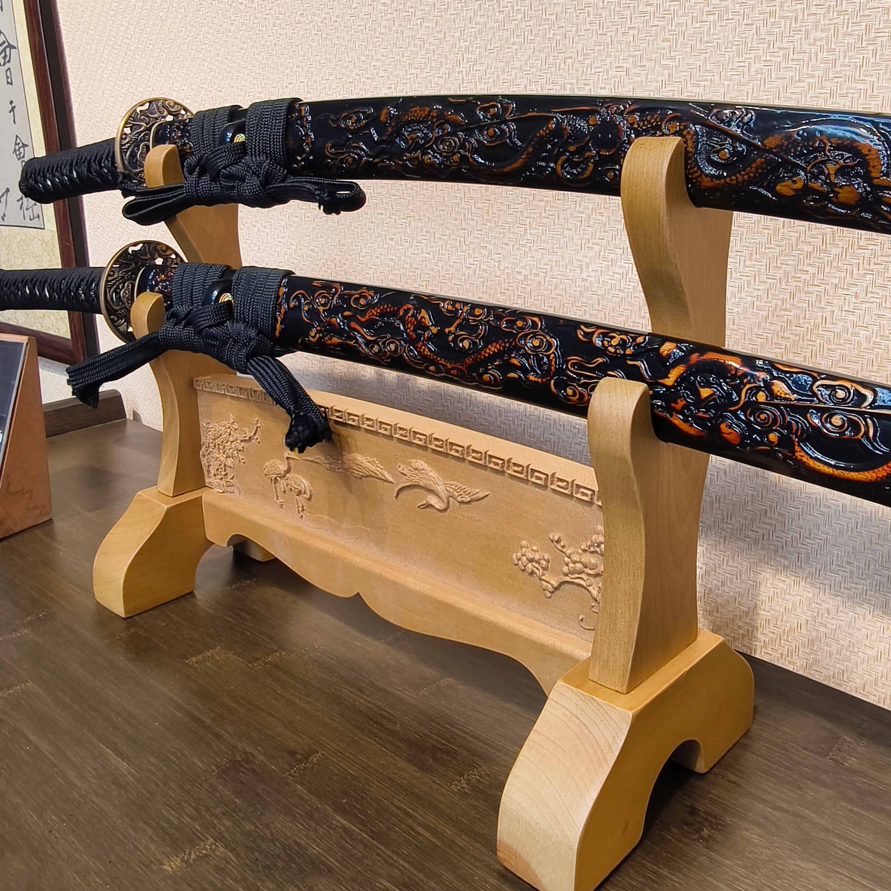 Exquisite Carved Wooden Sword Display Stands | 1 ~ 3 Tiers | Dragon/ Kylin/ Koi / Crane/ Fu /Plain | Holder Rack Stand - Spartan Blades Club - 陳氏劍莊1892