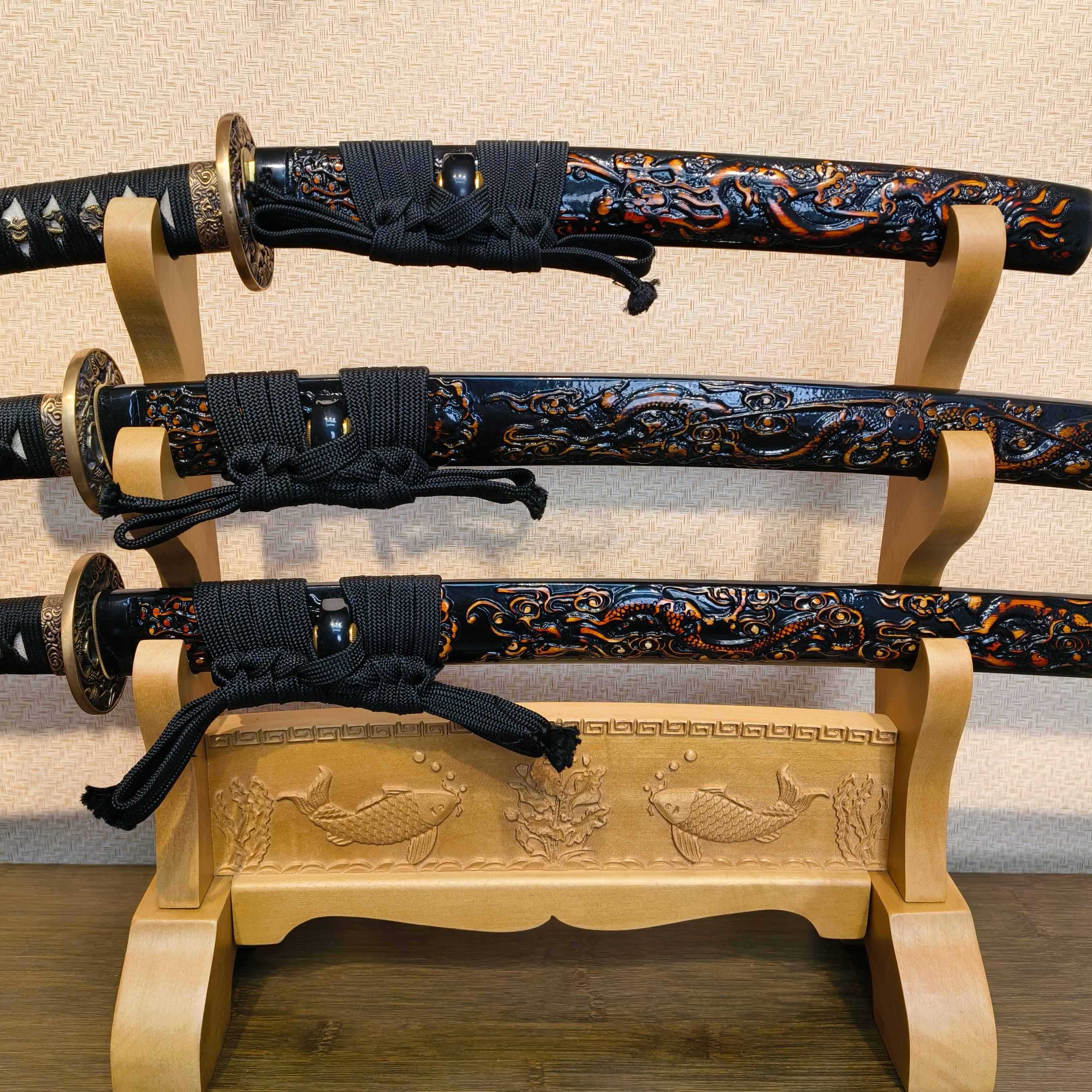 Exquisite Carved Wooden Sword Display Stands | 1 ~ 3 Tiers | Dragon/ Kylin/ Koi / Crane/ Fu /Plain | Holder Rack Stand - Spartan Blades Club - 陳氏劍莊1892