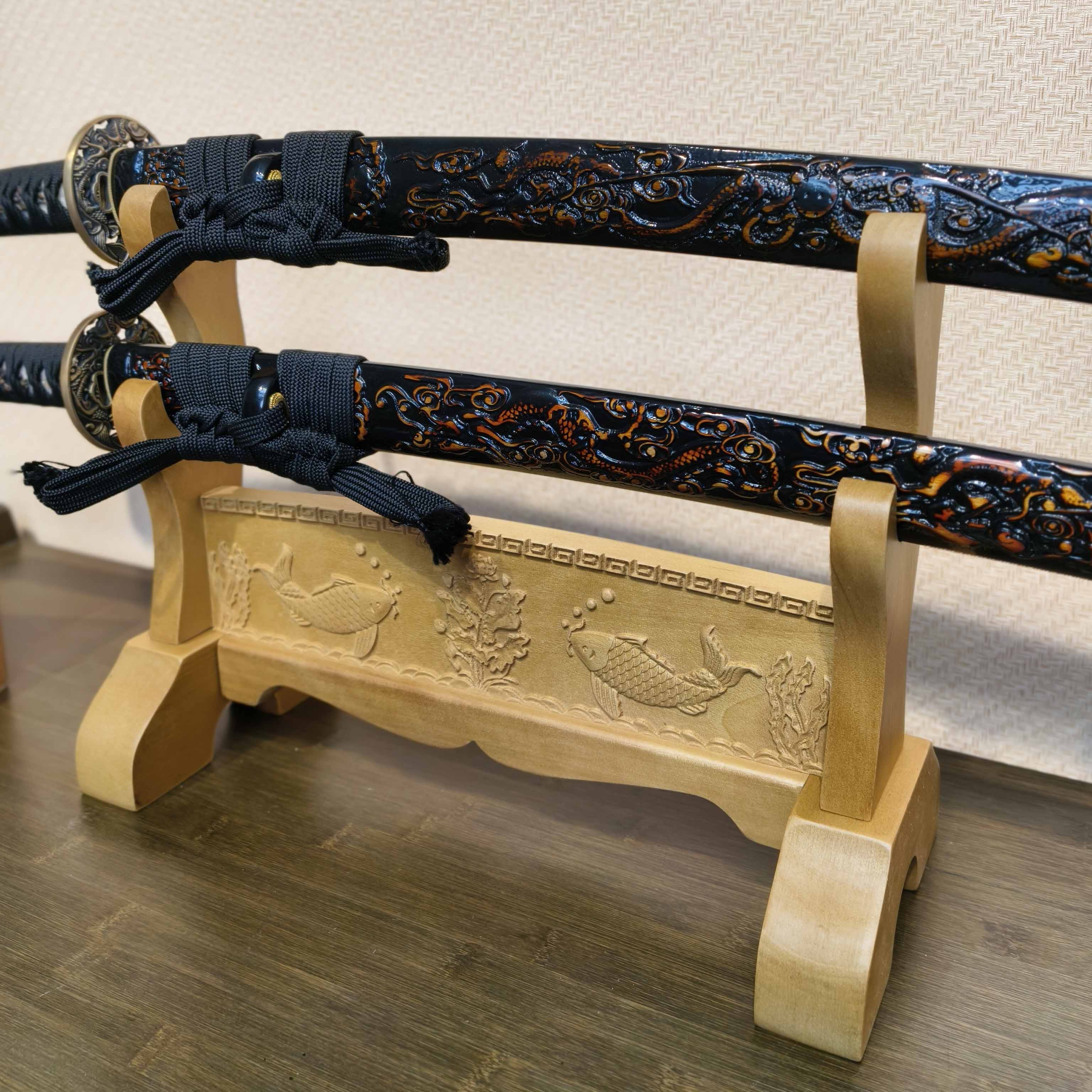 Exquisite Carved Wooden Sword Display Stands | 1 ~ 3 Tiers | Dragon/ Kylin/ Koi / Crane/ Fu /Plain | Holder Rack Stand - Spartan Blades Club - 陳氏劍莊1892