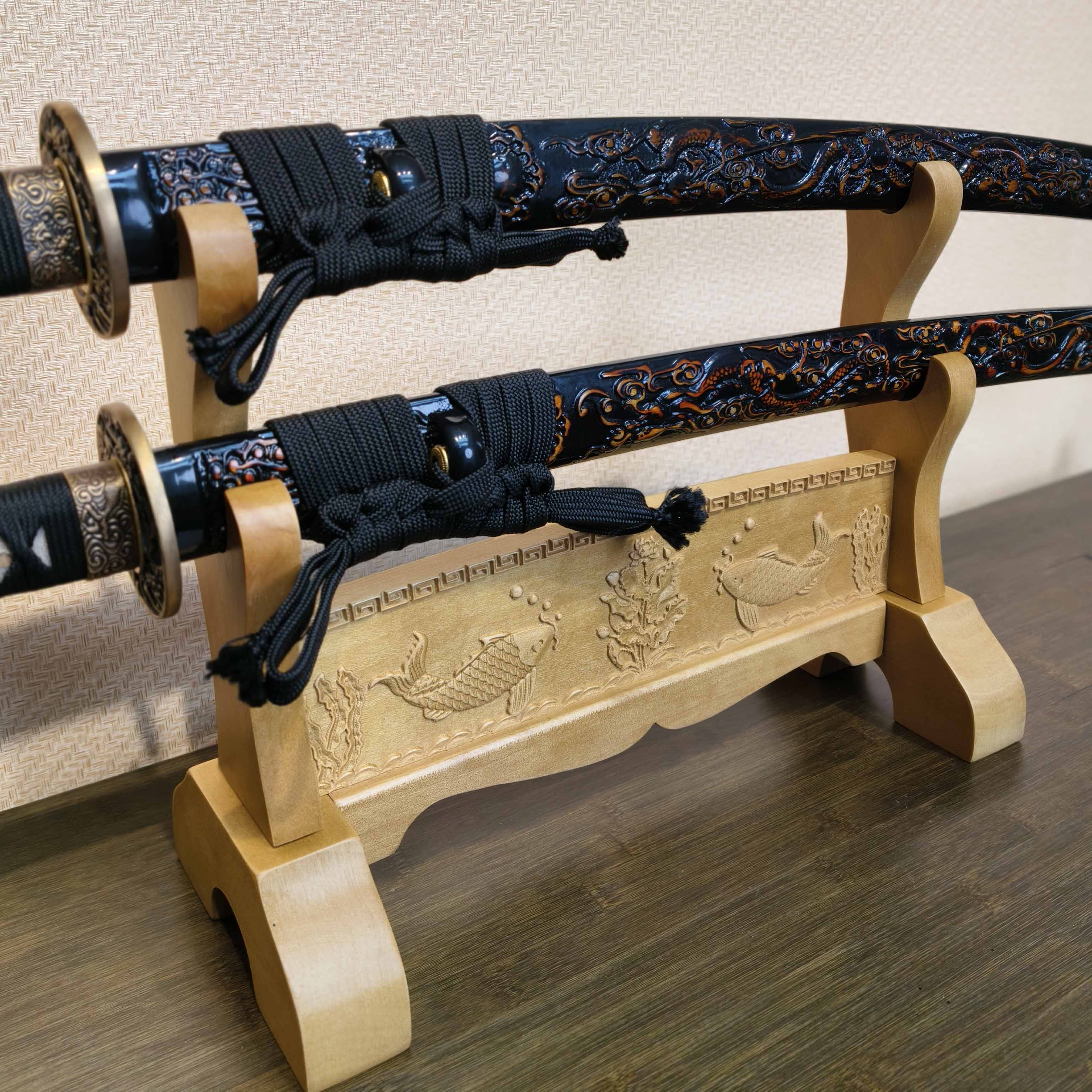 Exquisite Carved Wooden Sword Display Stands | 1 ~ 3 Tiers | Dragon/ Kylin/ Koi / Crane/ Fu /Plain | Holder Rack Stand - Spartan Blades Club - 陳氏劍莊1892