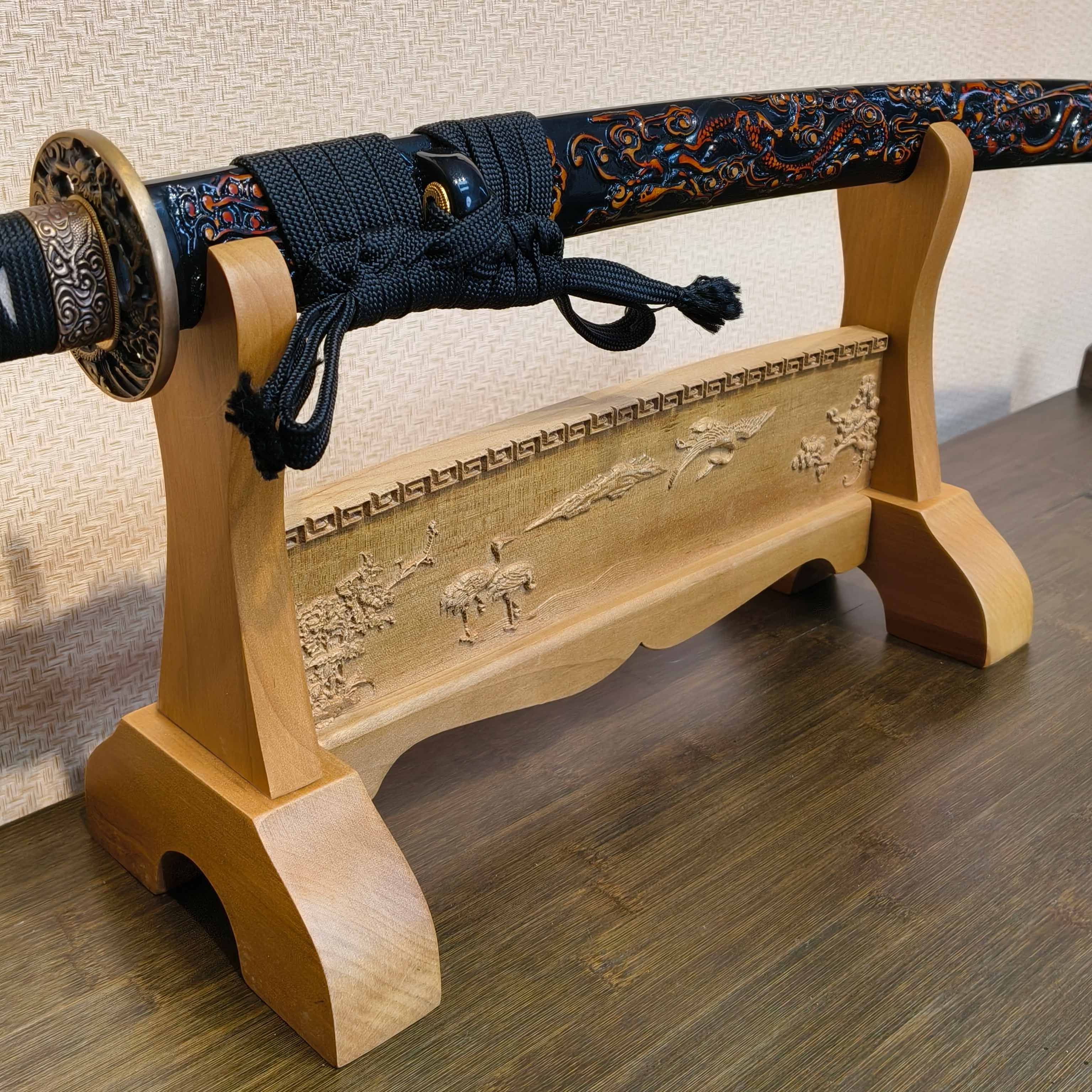 Exquisite Carved Wooden Sword Display Stands | 1 ~ 3 Tiers | Dragon/ Kylin/ Koi / Crane/ Fu /Plain | Holder Rack Stand - Spartan Blades Club - 陳氏劍莊1892