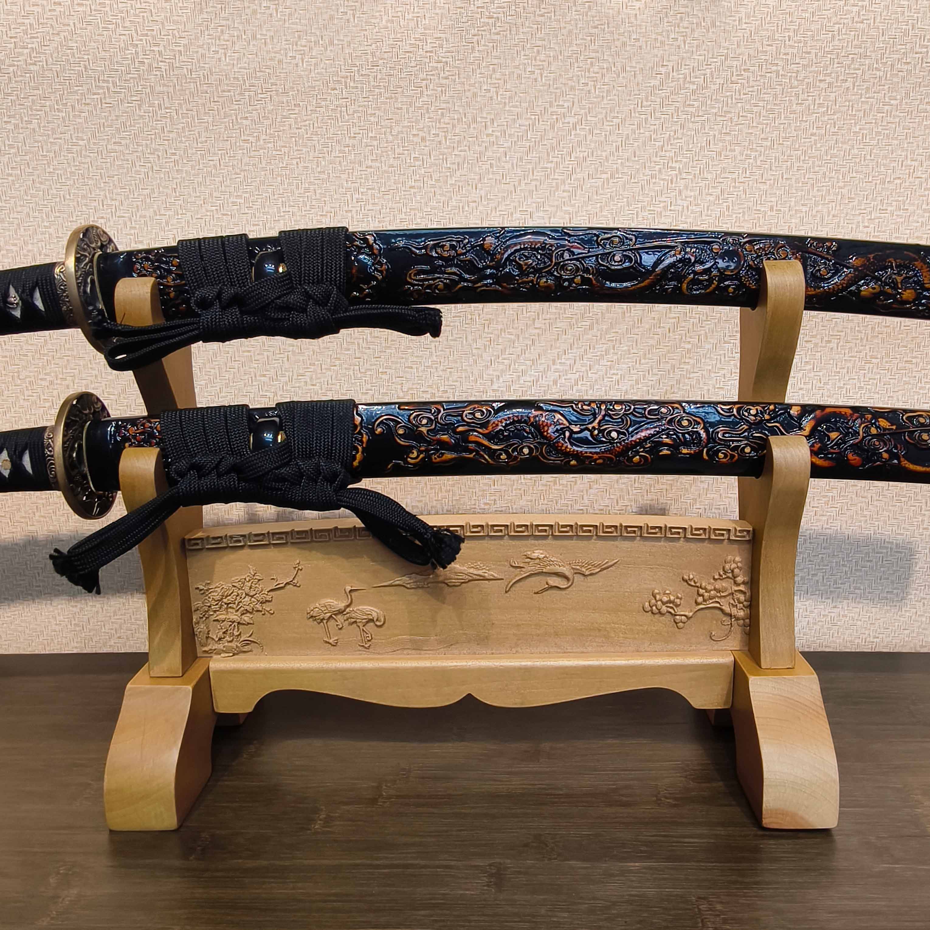 Exquisite Carved Wooden Sword Display Stands | 1 ~ 3 Tiers | Dragon/ Kylin/ Koi / Crane/ Fu /Plain | Holder Rack Stand - Spartan Blades Club - 陳氏劍莊1892