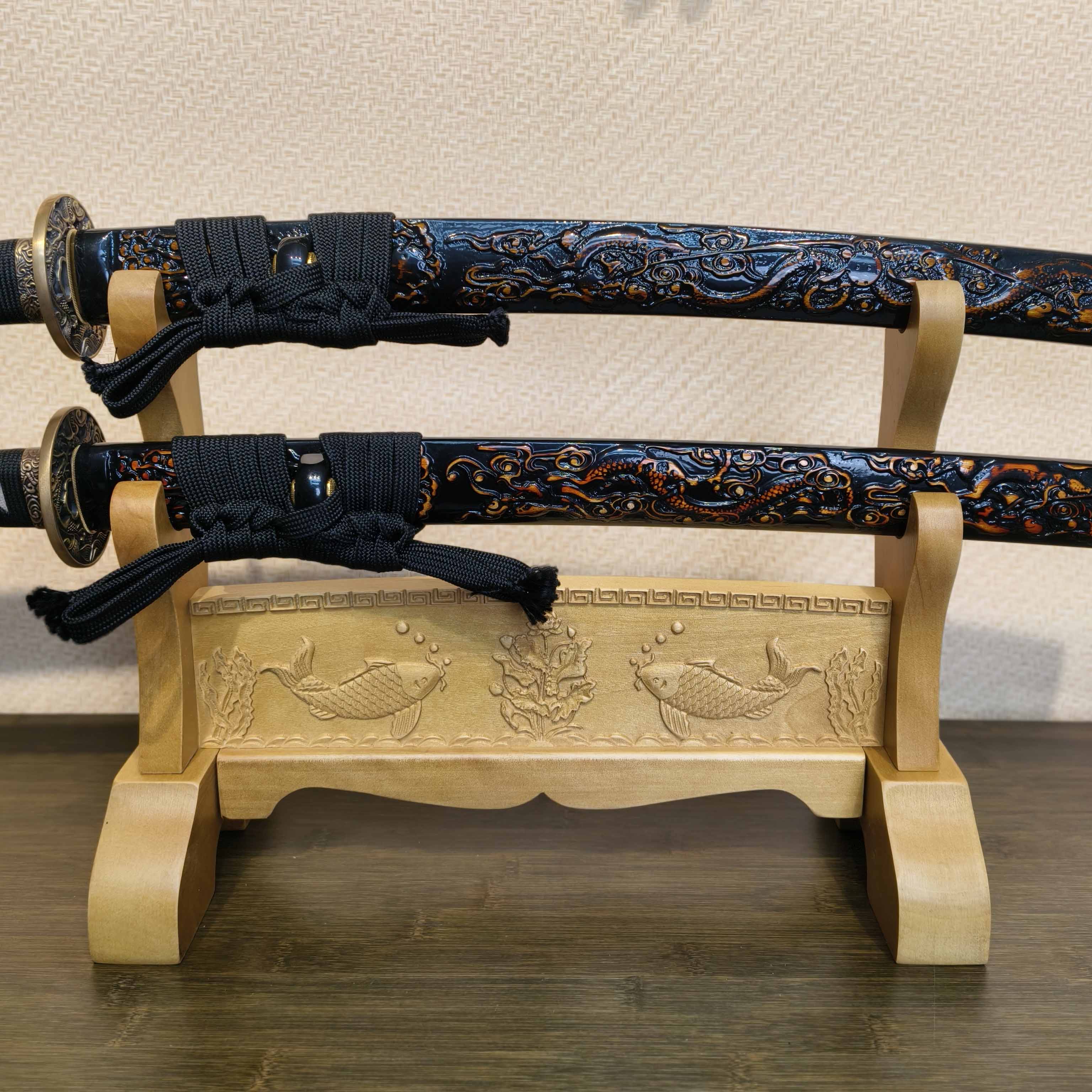 Exquisite Carved Wooden Sword Display Stands | 1 ~ 3 Tiers | Dragon/ Kylin/ Koi / Crane/ Fu /Plain | Holder Rack Stand - Spartan Blades Club - 陳氏劍莊1892