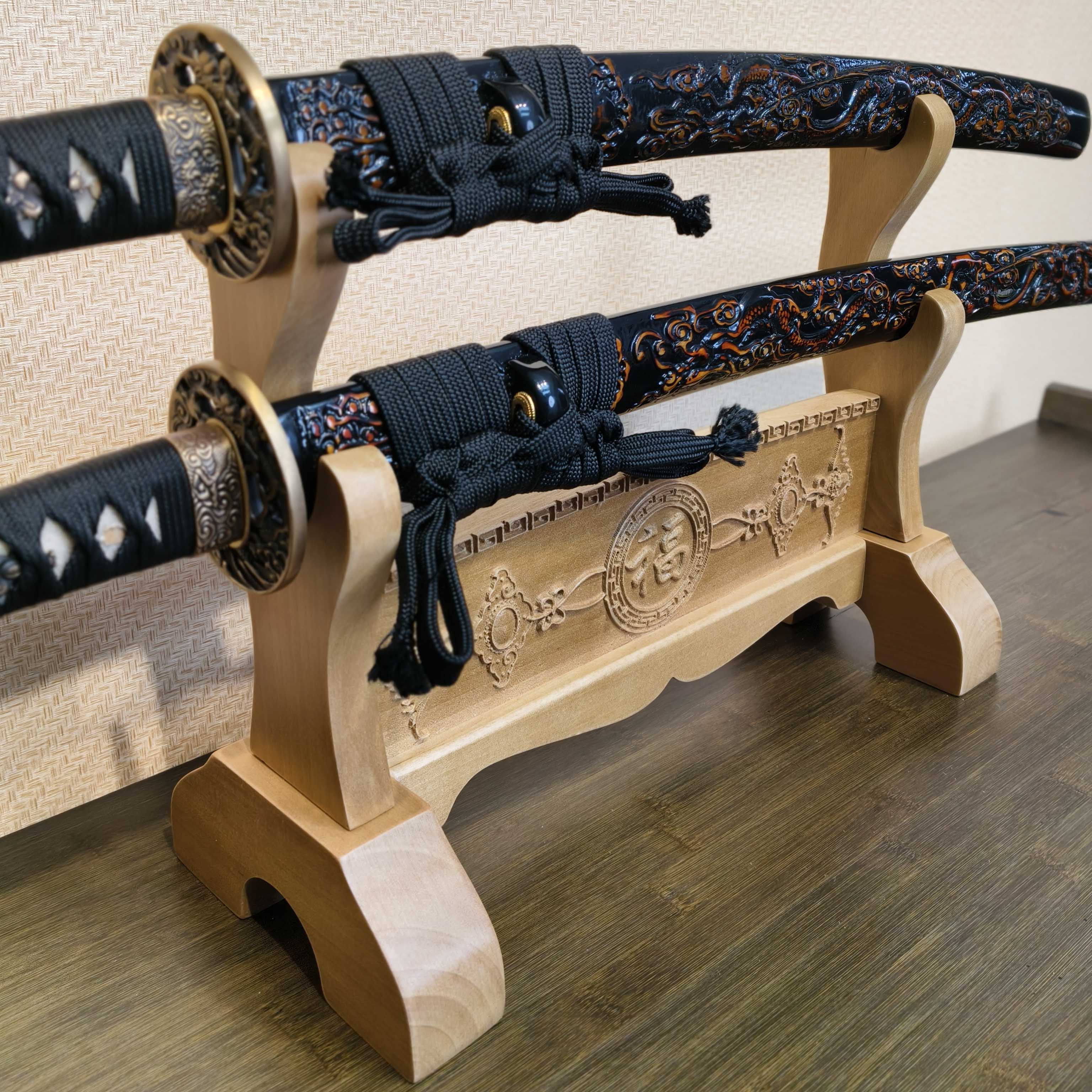 Exquisite Carved Wooden Sword Display Stands | 1 ~ 3 Tiers | Dragon/ Kylin/ Koi / Crane/ Fu /Plain | Holder Rack Stand - Spartan Blades Club - 陳氏劍莊1892
