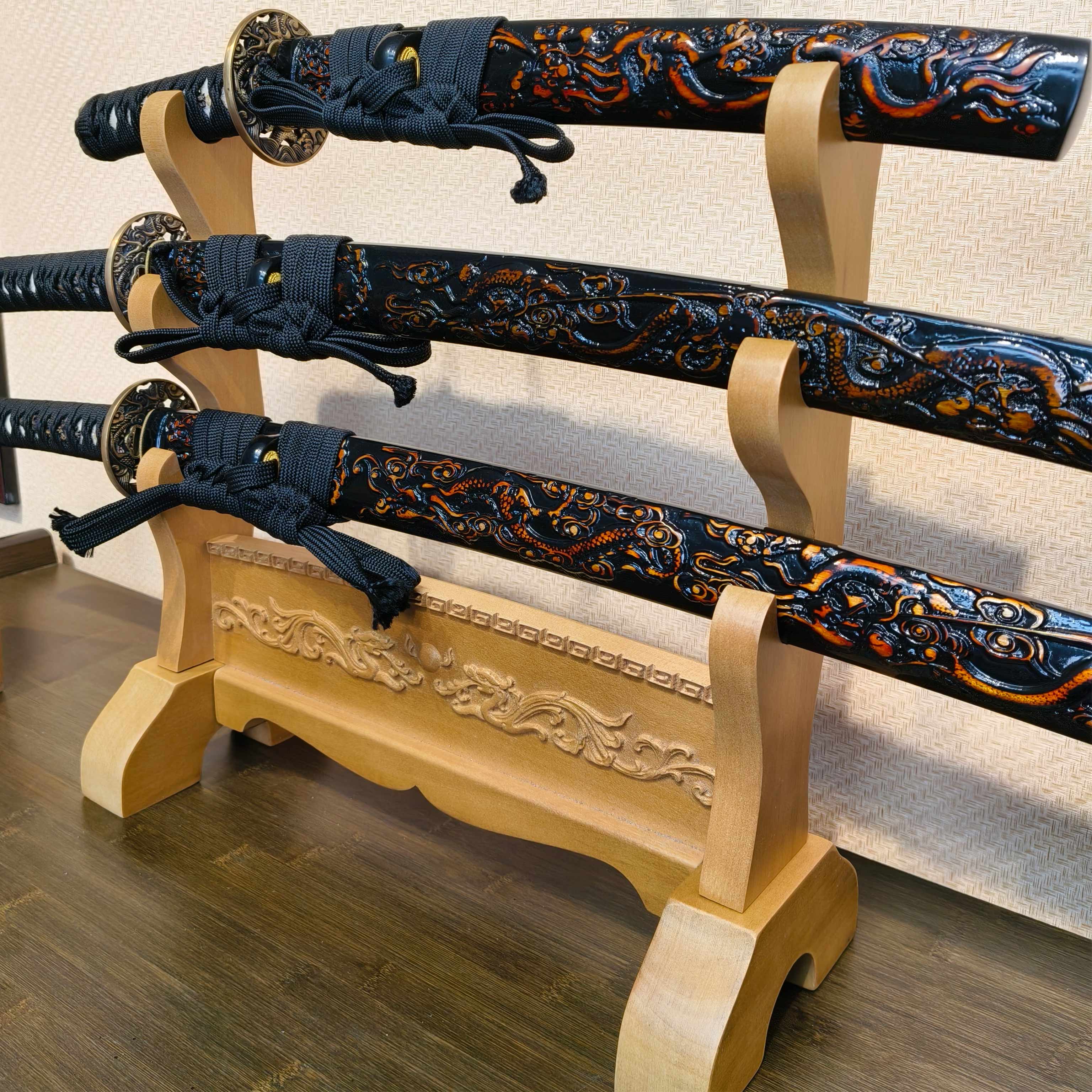 Exquisite Carved Wooden Sword Display Stands | 1 ~ 3 Tiers | Dragon/ Kylin/ Koi / Crane/ Fu /Plain | Holder Rack Stand - Spartan Blades Club - 陳氏劍莊1892