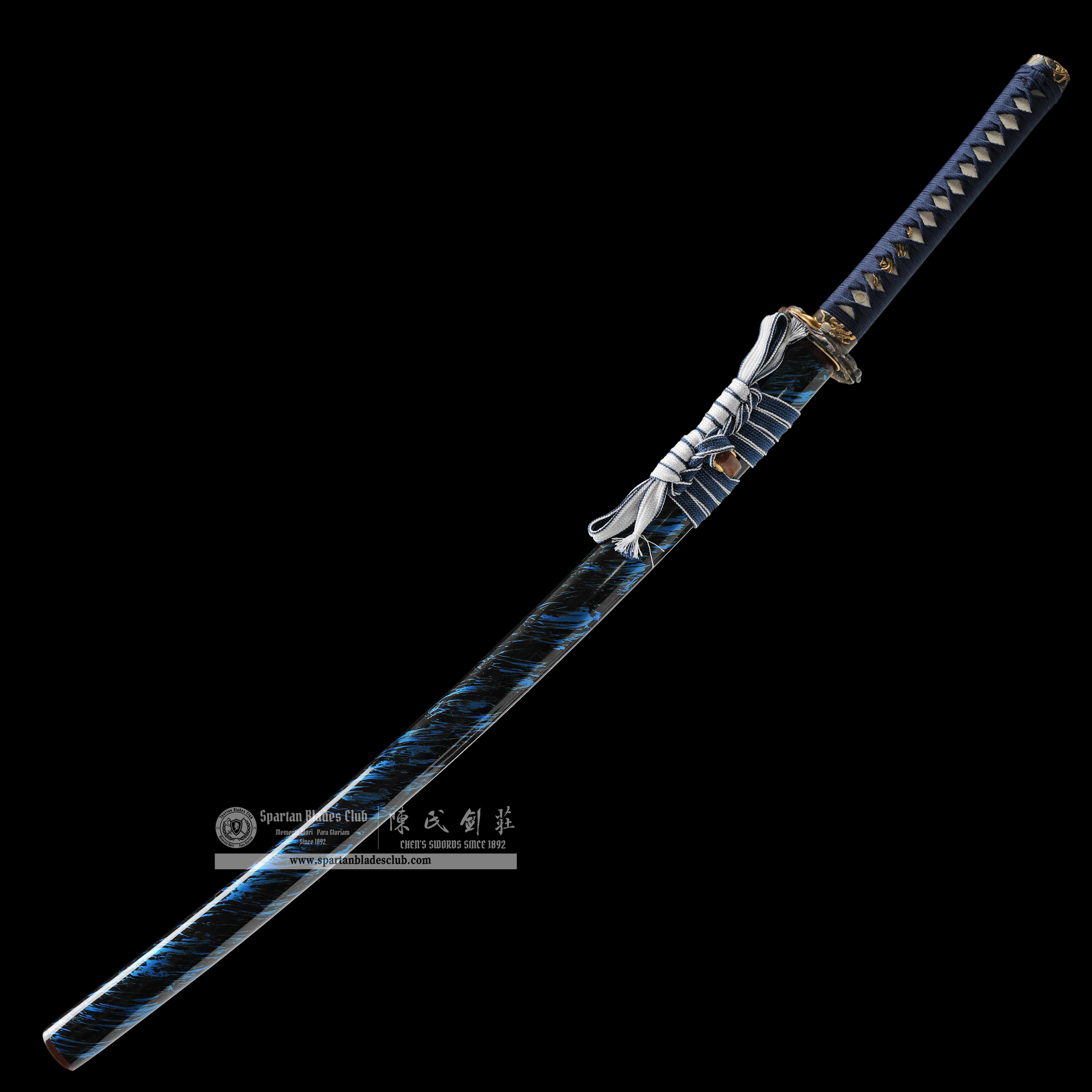 HY07|🐙🌊Zhang Ying Blade|Katana|Damascus steel|octopus|Black&Blue|Battle-Ready|Full-tang|Spartan Blades Club|CHEN'S SWORDS 1892 - Spartan Blades Club - 陳氏劍莊1892