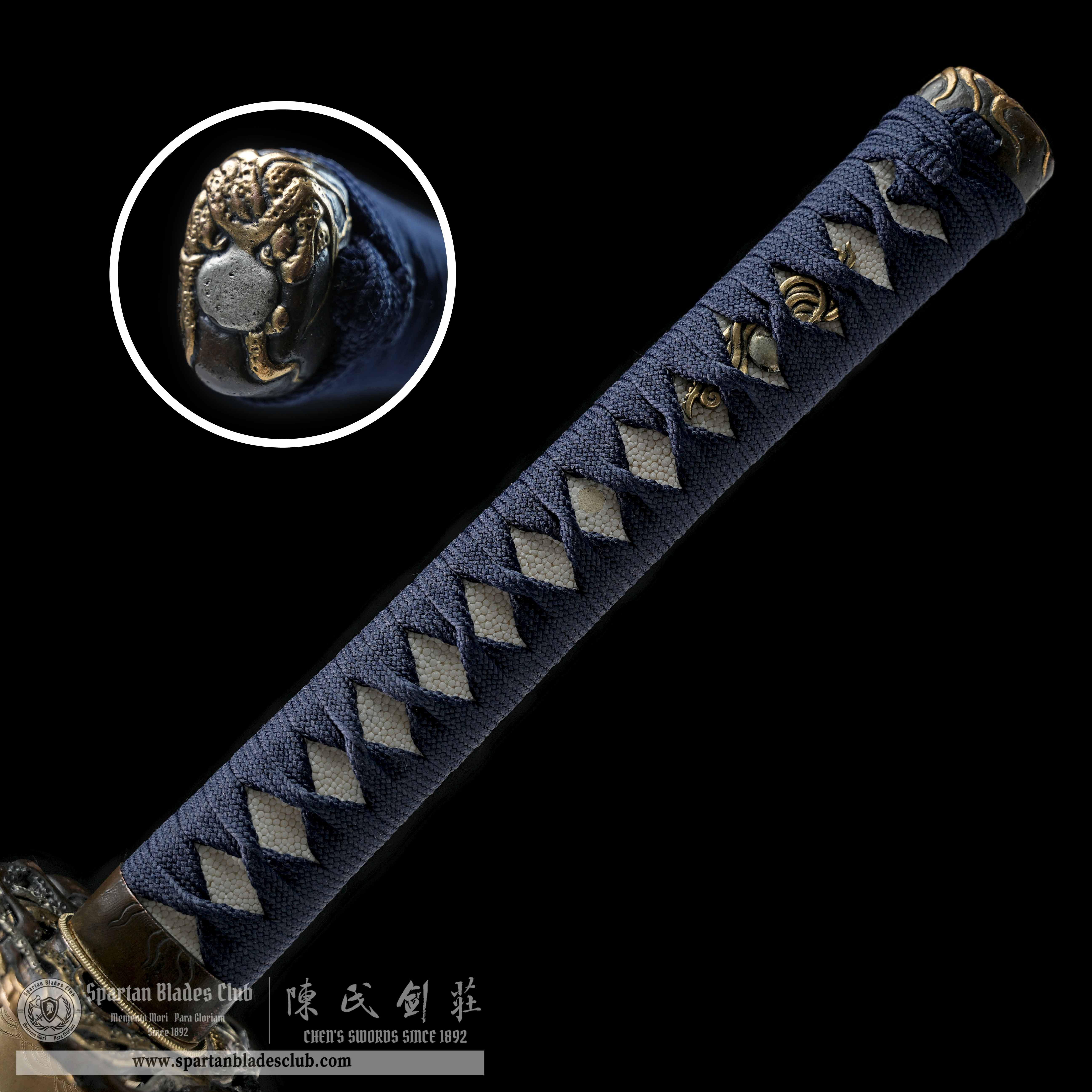 HY07|🐙🌊Zhang Ying Blade|Katana|Damascus steel|octopus|Black&Blue|Battle-Ready|Full-tang|Spartan Blades Club|CHEN'S SWORDS 1892 - Spartan Blades Club - 陳氏劍莊1892