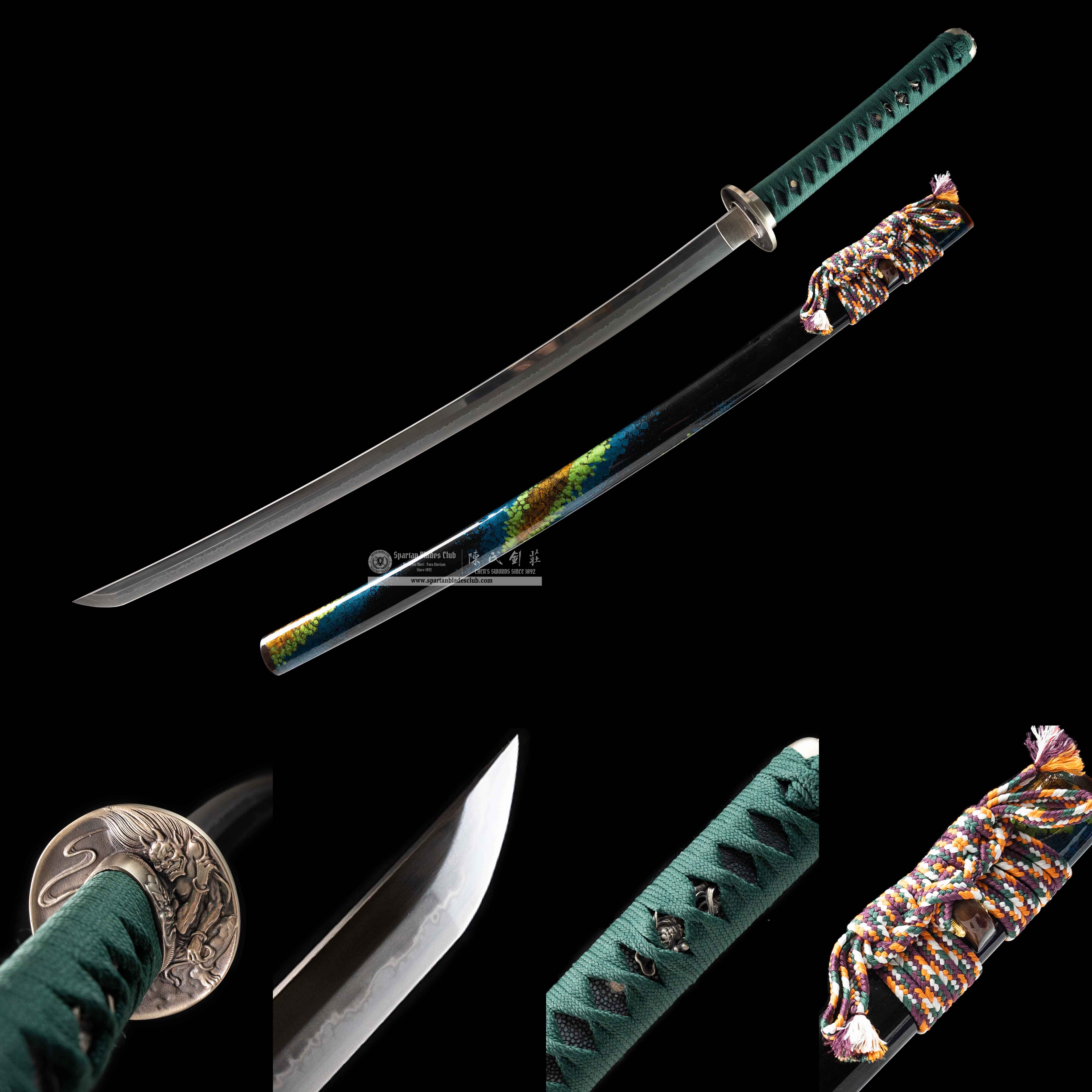 HY03｜Ethereal Oni｜Katana｜Tamahagane Steel｜Clay-tempered｜Real Hamon Hadori Polishing｜oni｜Black&Green｜Battle-Ready｜Full-tang｜Spartan Blades Club｜CHEN'S SWORDS 1892 - Spartan Blades Club - 陳氏劍莊1892