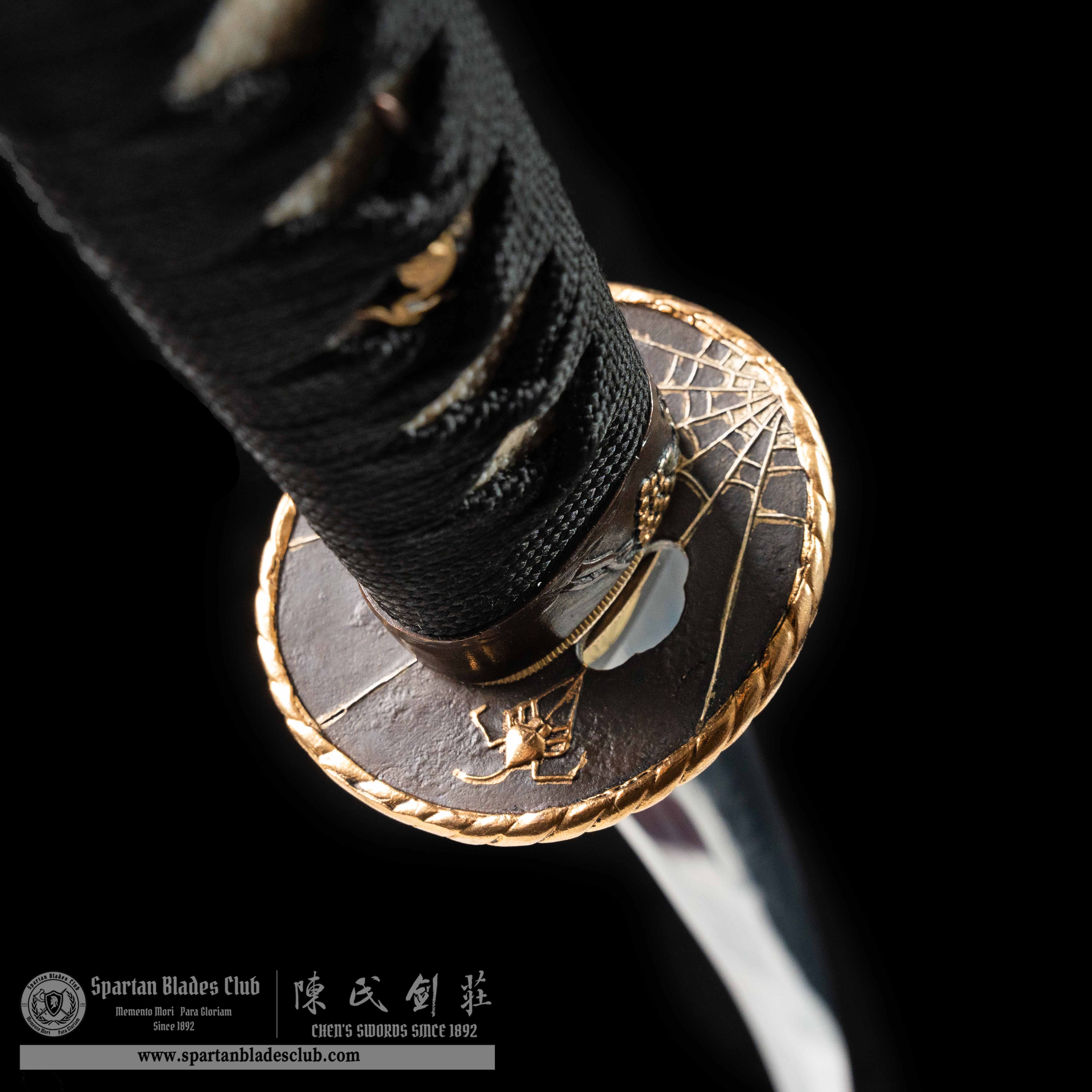 HY04|🕸Nocturnal Spider|Katana|T10 Steel|Clay-tempered|Real Hamon|Spider&cobweb|Black|Battle-Ready|Full-tang|Spartan Blades Club|CHEN'S SWORDS 1892 - Spartan Blades Club - 陳氏劍莊1892