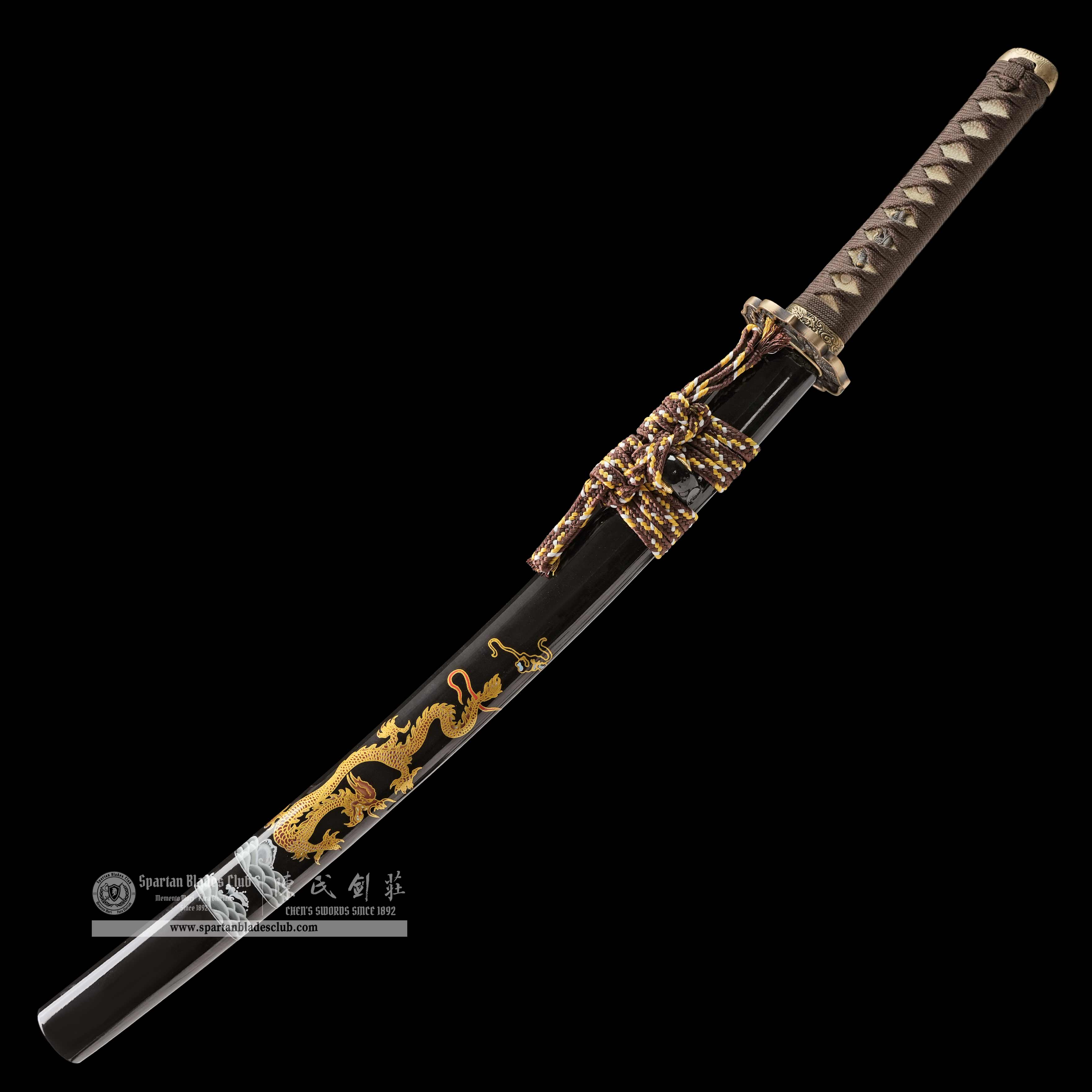 HY05|🐉Aureate Loong|Wakizashi|Damascus steel|Loong|Golden&Black&Brown|Battle-Ready|Full-tang|Spartan Blades Club|CHEN'S SWORDS 1892 - Spartan Blades Club - 陳氏劍莊1892