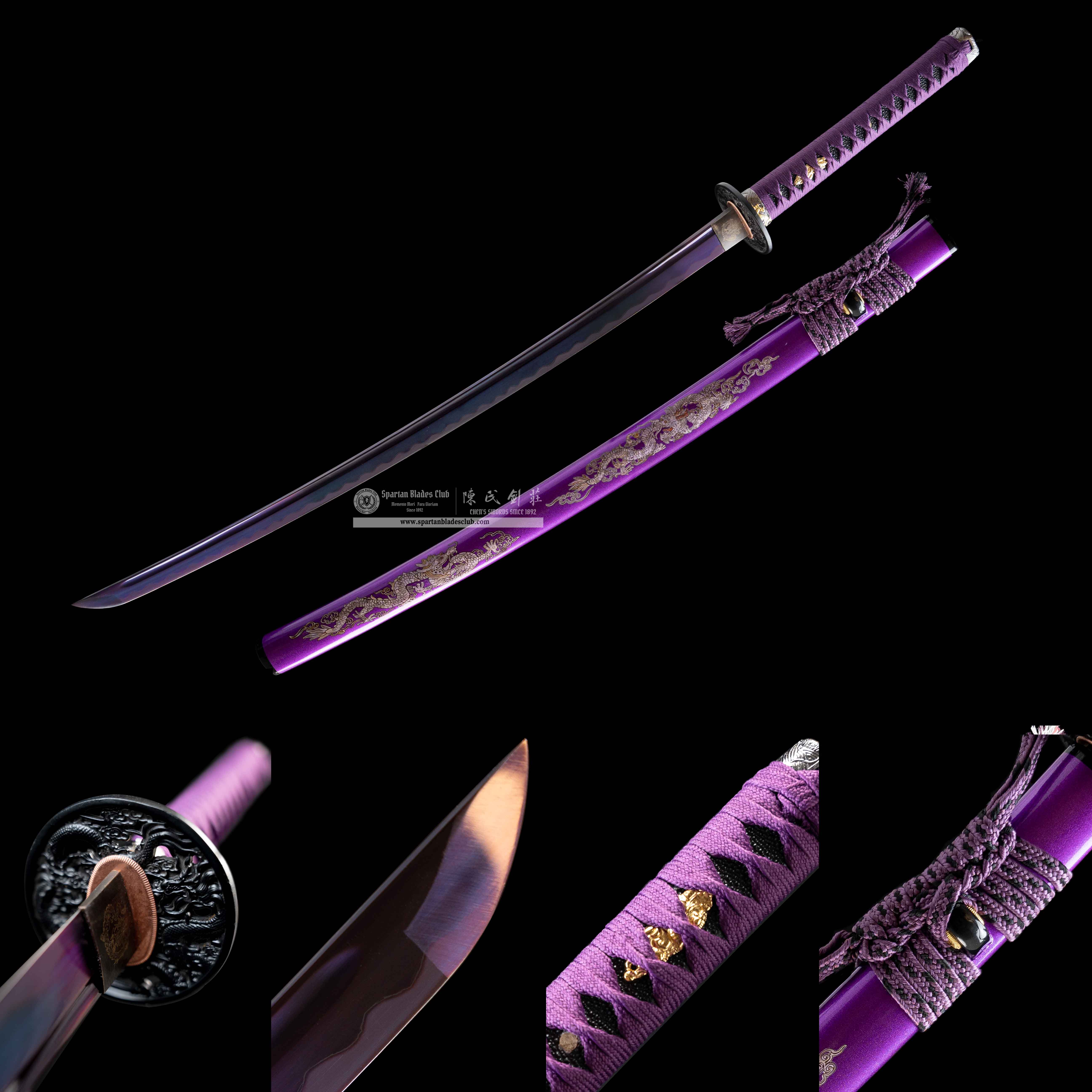 HY02 |🐉Violet Loong|Katana|High carbon steel|Heat-colored purple|Loong dragon|Purple|Battle-Ready|Full-tang|Spartan Blades Club|CHEN'S SWORDS 1892 - Spartan Blades Club - 陳氏劍莊1892