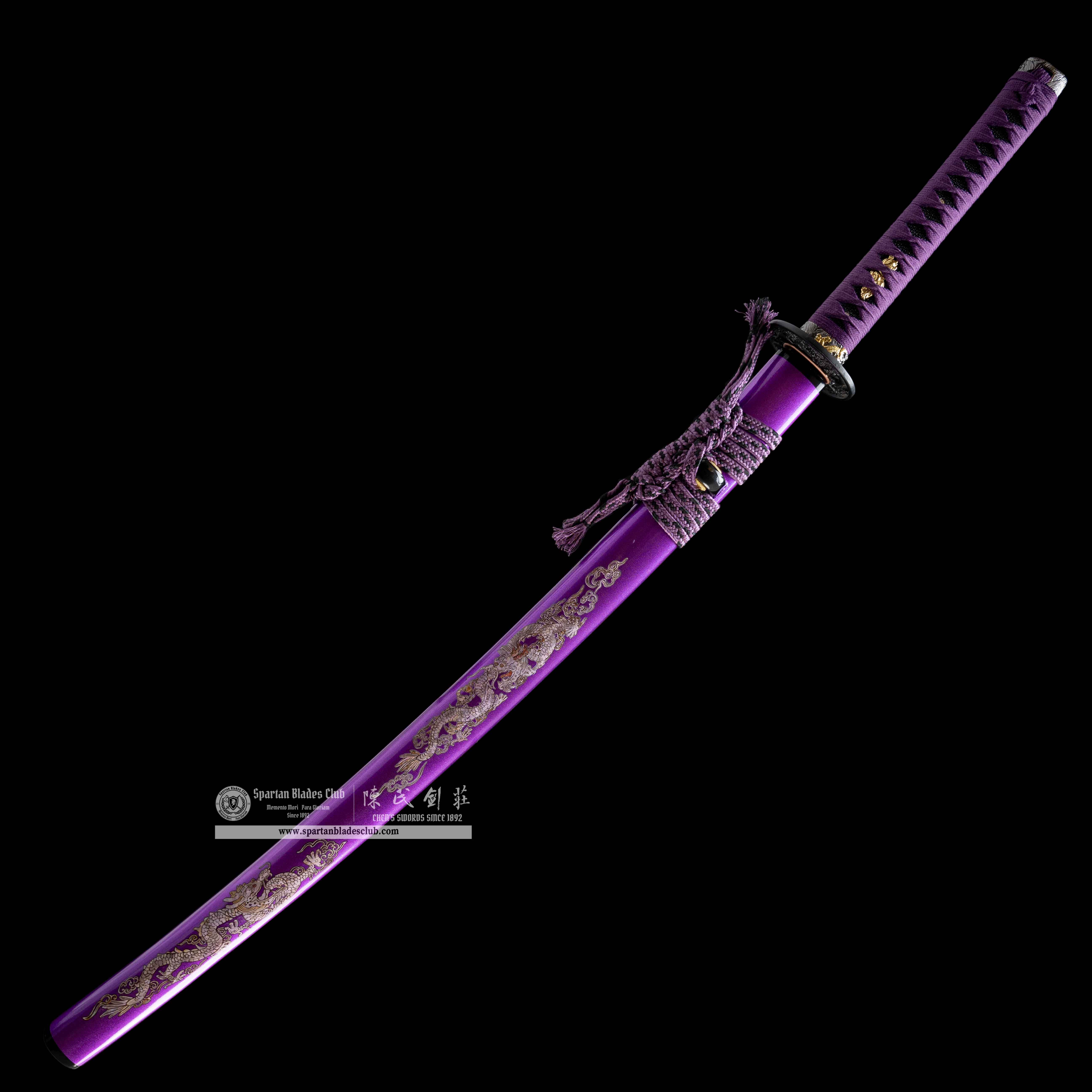 HY02｜🐉Violet Loong｜Katana｜High carbon steel｜Heat-colored purple｜Loong(Chinese Dragon)｜Purple｜Battle-Ready｜Full-tang｜Spartan Blades Club｜CHEN'S SWORDS 1892 - Spartan Blades Club - 陳氏劍莊1892
