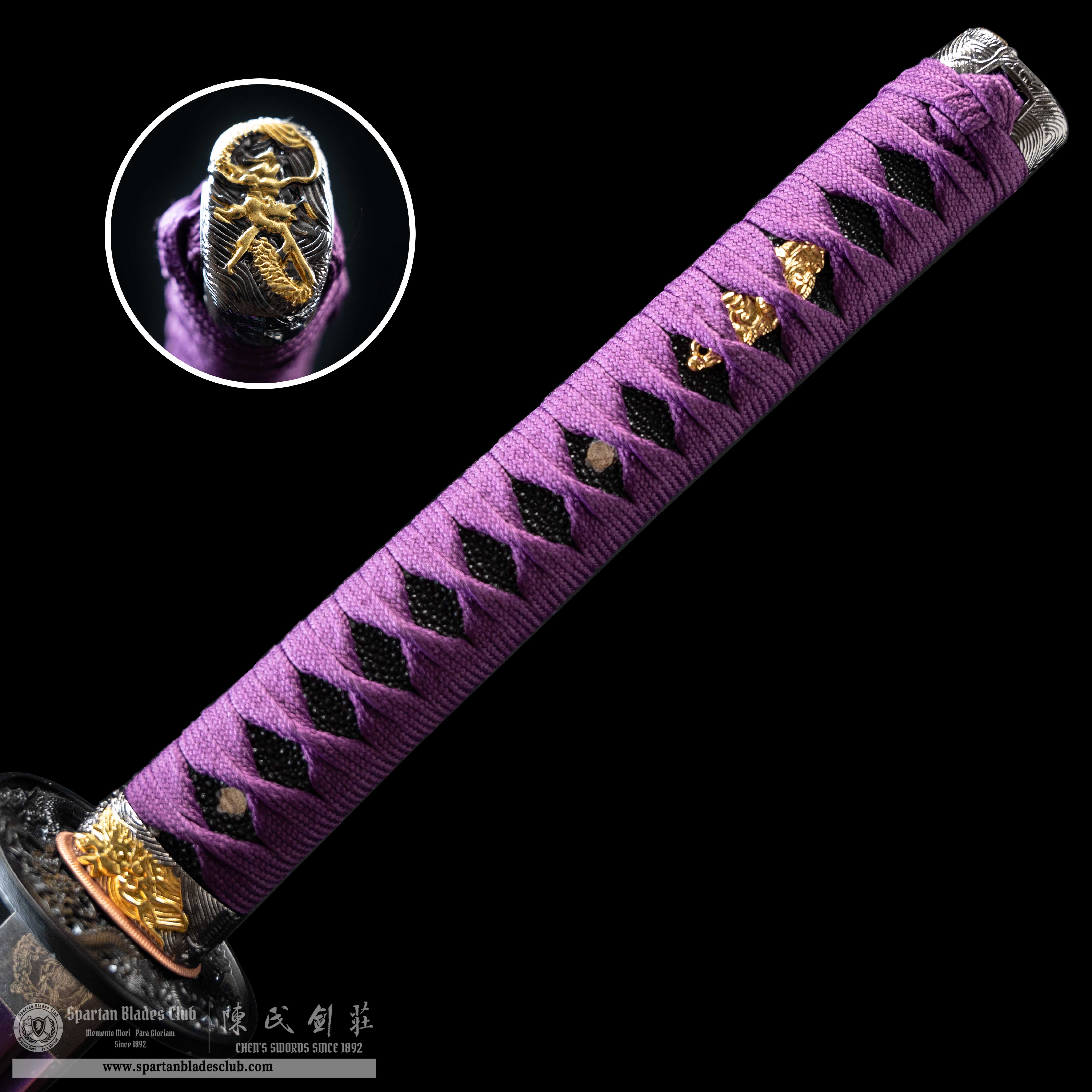 HY02｜🐉Violet Loong｜Katana｜High carbon steel｜Heat-colored purple｜Loong(Chinese Dragon)｜Purple｜Battle-Ready｜Full-tang｜Spartan Blades Club｜CHEN'S SWORDS 1892 - Spartan Blades Club - 陳氏劍莊1892
