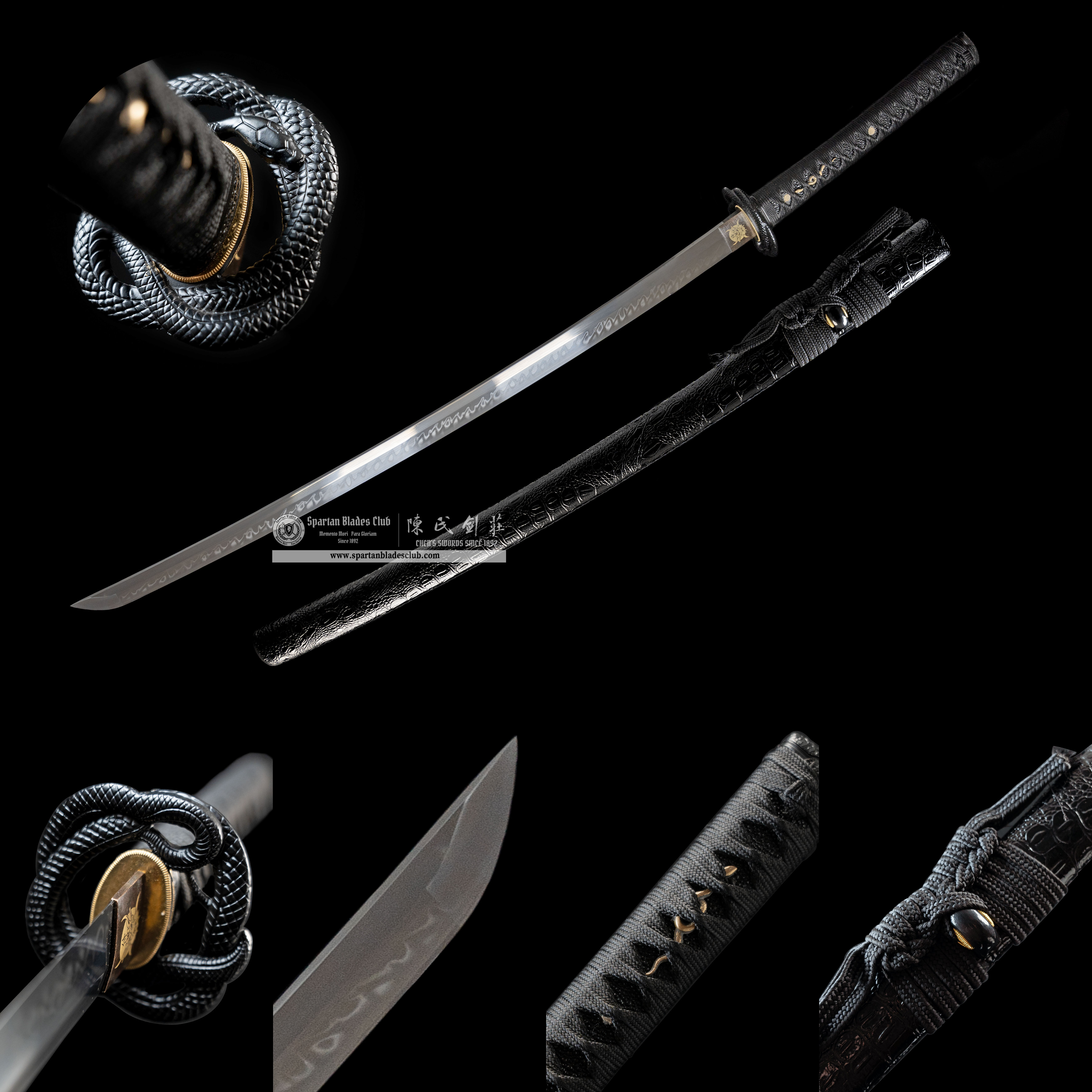 HY10|Black Mamba 🐍|Katana|T10 steel|Clay-tempered|Real Hamon|snake serpent|Black|Battle-Ready|Full-tang|Spartan Blades Club|CHEN'S SWORDS 1892 - Spartan Blades Club - 陳氏劍莊1892