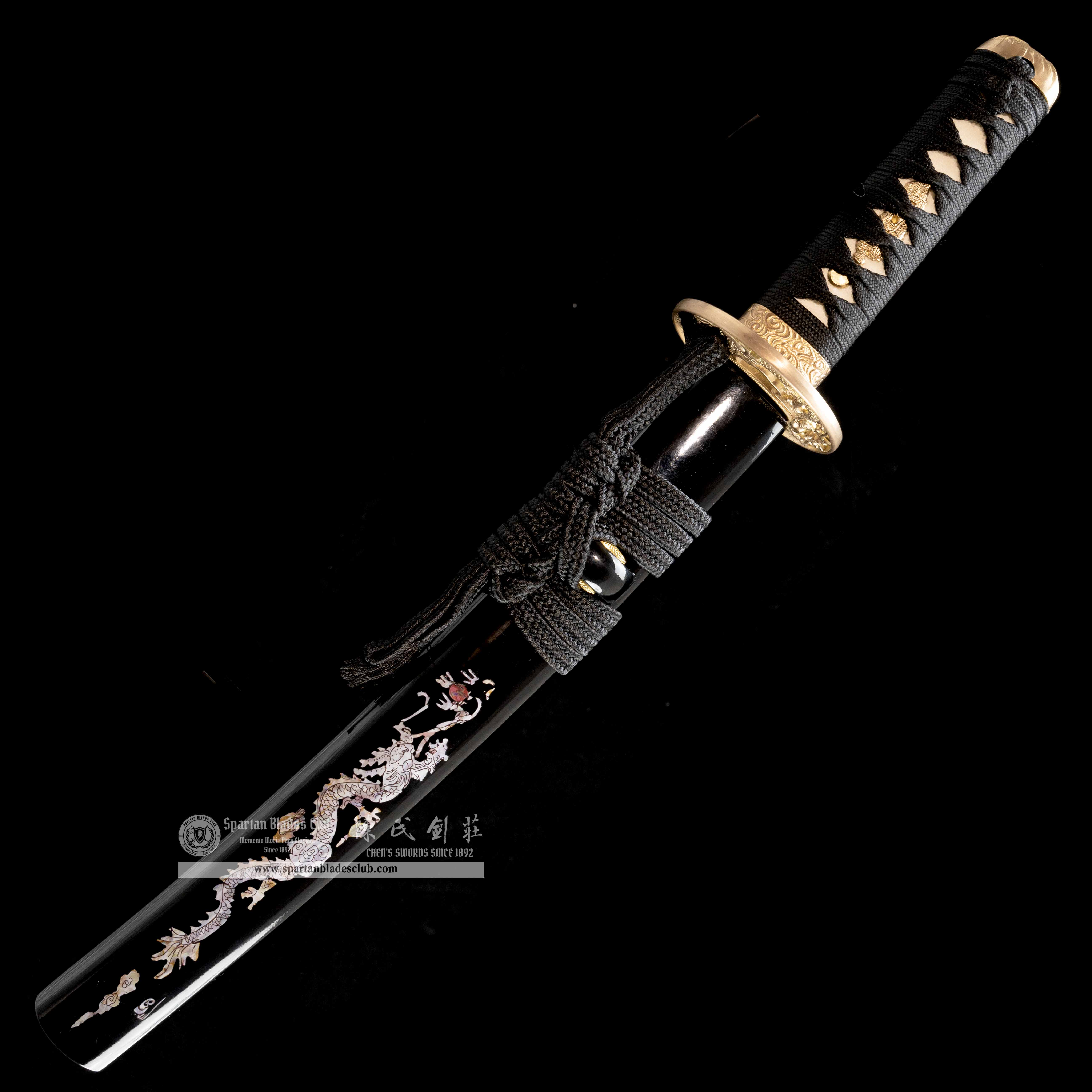 HY08|Loong Shine Blade🐉|Tanto|T10 steel|Clay-tempered|Real Hamon|Loong dragon|Black|Battle-Ready|Full-tang|Spartan Blades Club|CHEN'S SWORDS 1892 - Spartan Blades Club - 陳氏劍莊1892