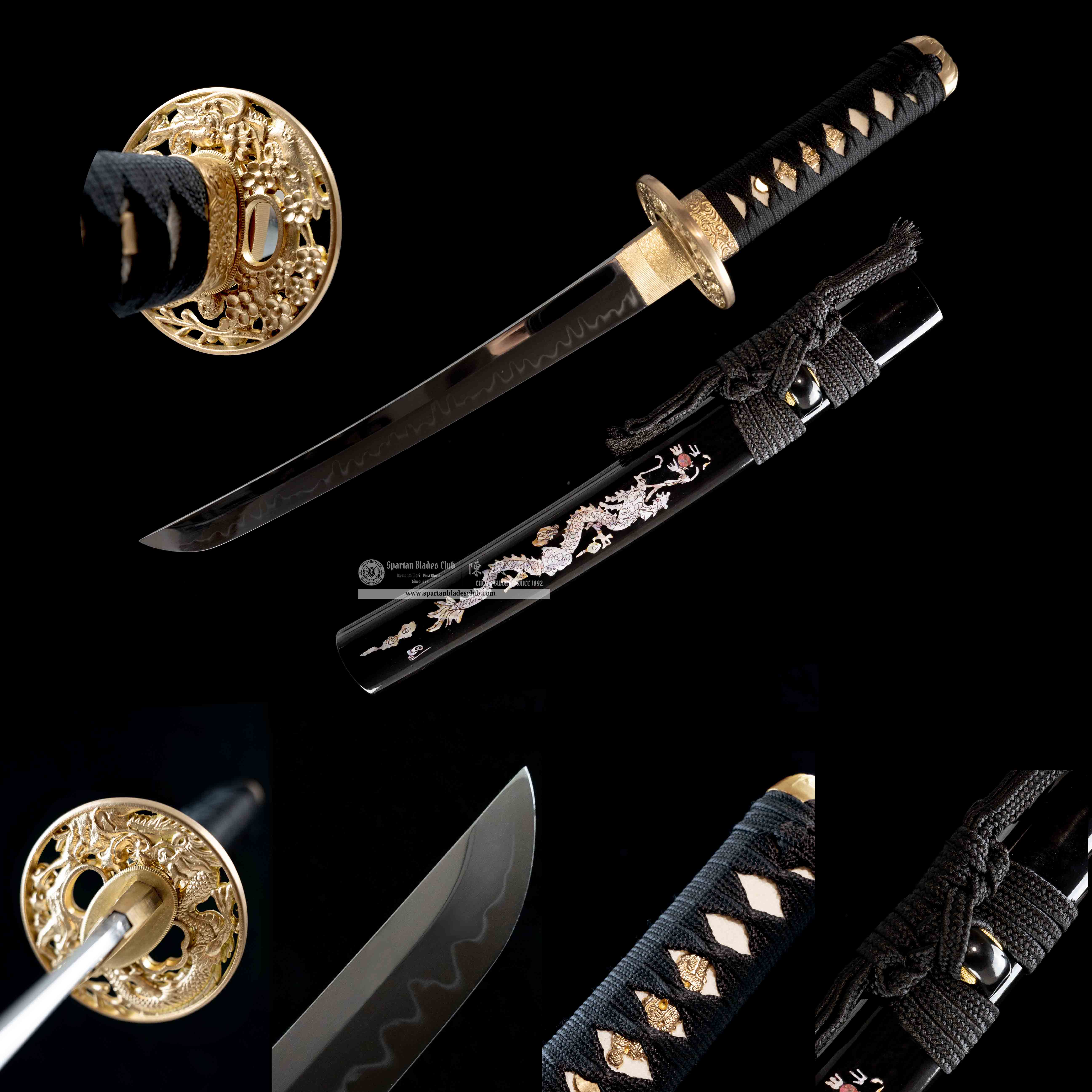 HY08|Loong Shine Blade🐉|Tanto|T10 steel|Clay-tempered|Real Hamon|Loong dragon|Black|Battle-Ready|Full-tang|Spartan Blades Club|CHEN'S SWORDS 1892 - Spartan Blades Club - 陳氏劍莊1892