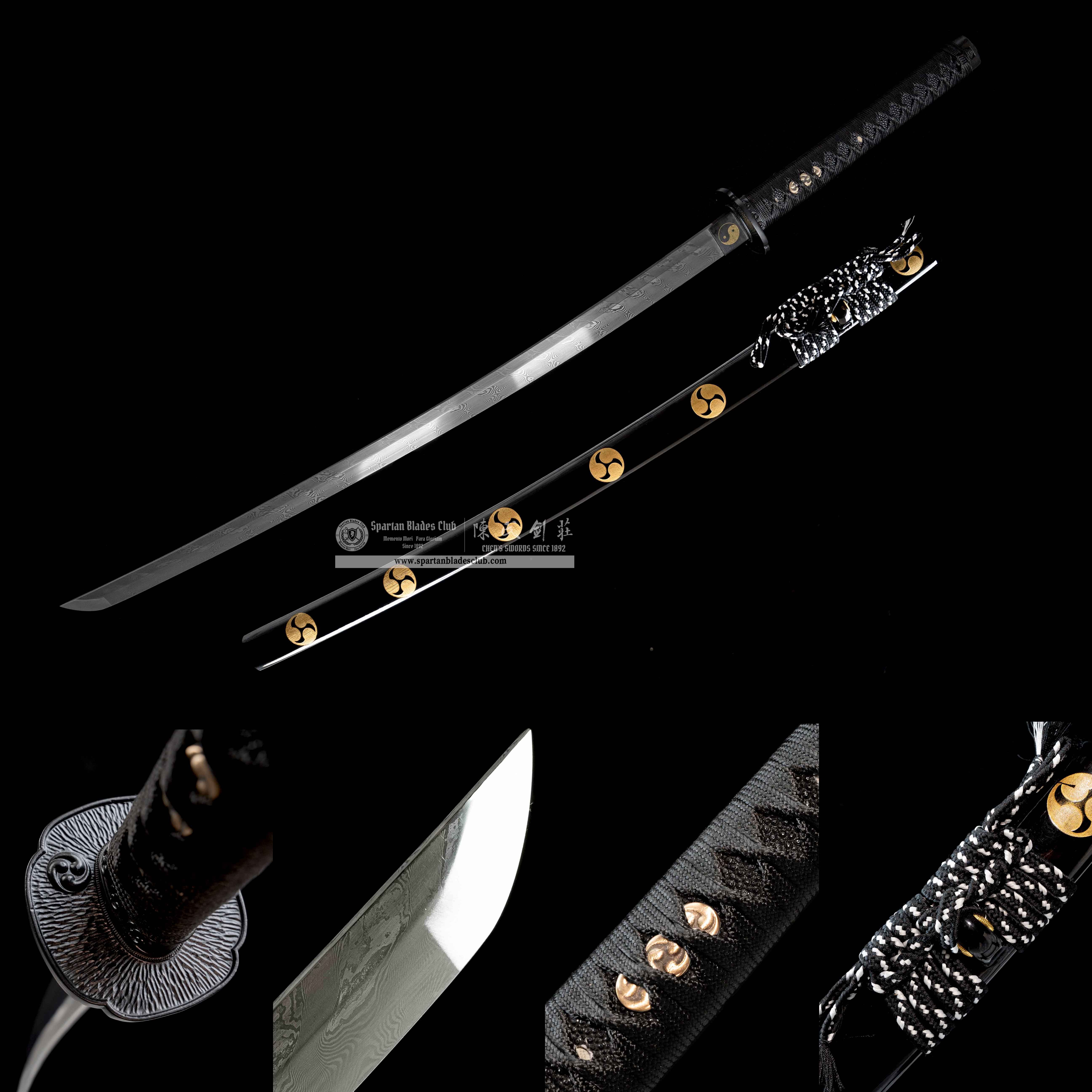 HY09|☯️Yingyang Blade|Katana|Damascus stee|Black|Tai Chi|Battle-Ready|Full-tang|Spartan Blades Club|CHEN'S SWORDS 1892 - Spartan Blades Club - 陳氏劍莊1892