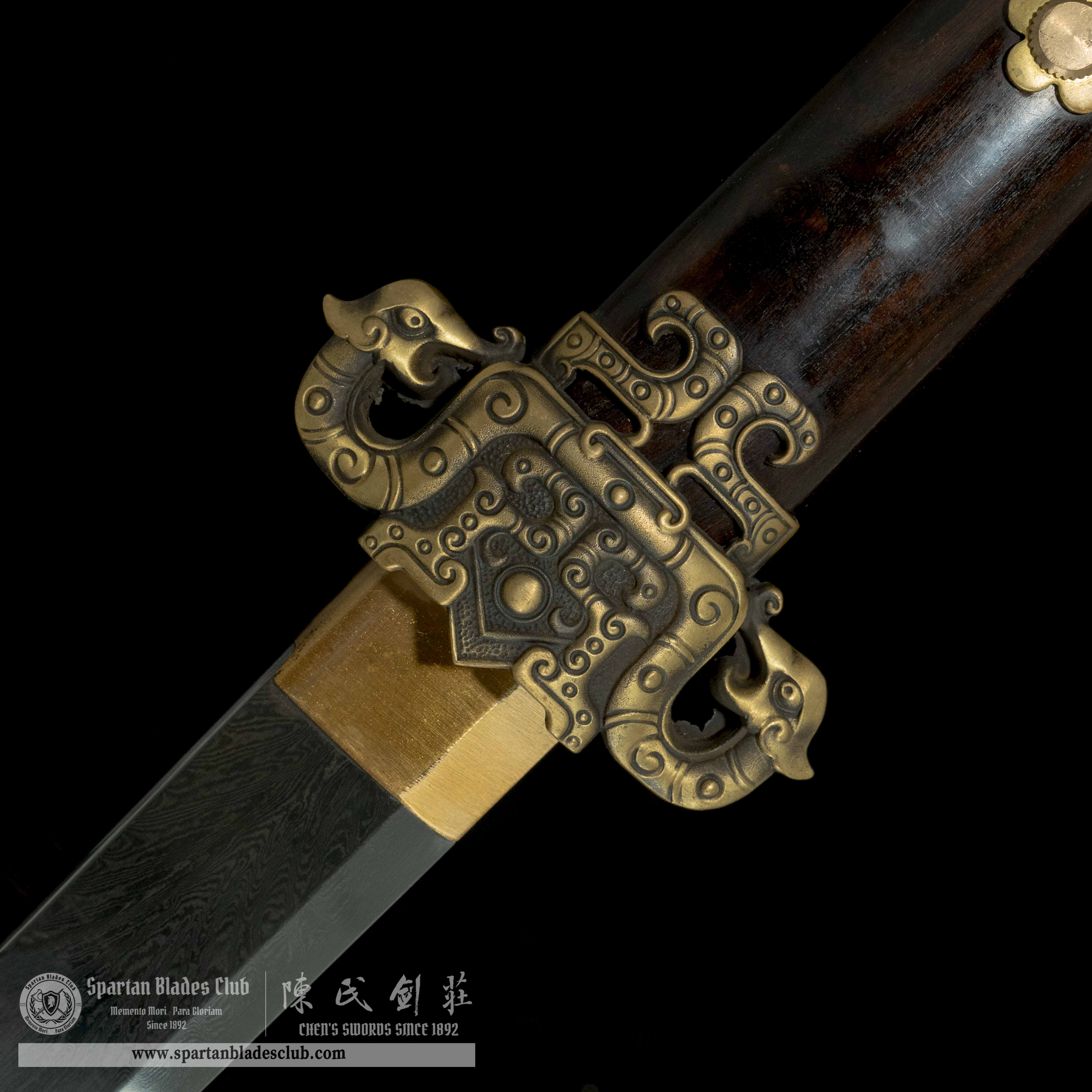 QQ04|RuiTang Edge|Chinese Dao|Damascus steel|Loong|Black&golden|Battle-Ready|Full-tang|Spartan Blades Club|CHEN'S SWORDS 1892 - Spartan Blades Club - 陳氏劍莊1892