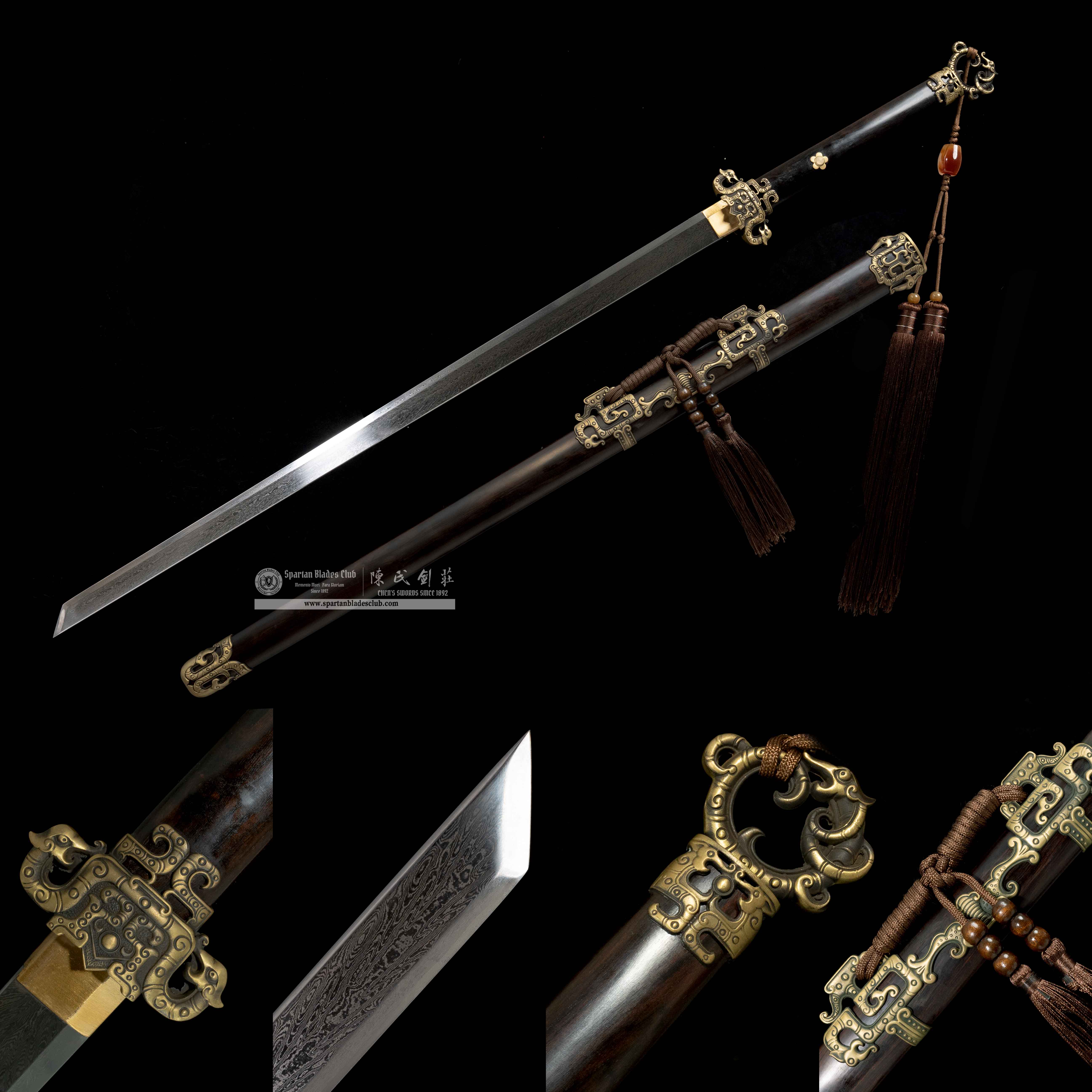 QQ04|RuiTang Edge|Chinese Dao|Damascus steel|Loong|Black&golden|Battle-Ready|Full-tang|Spartan Blades Club|CHEN'S SWORDS 1892 - Spartan Blades Club - 陳氏劍莊1892