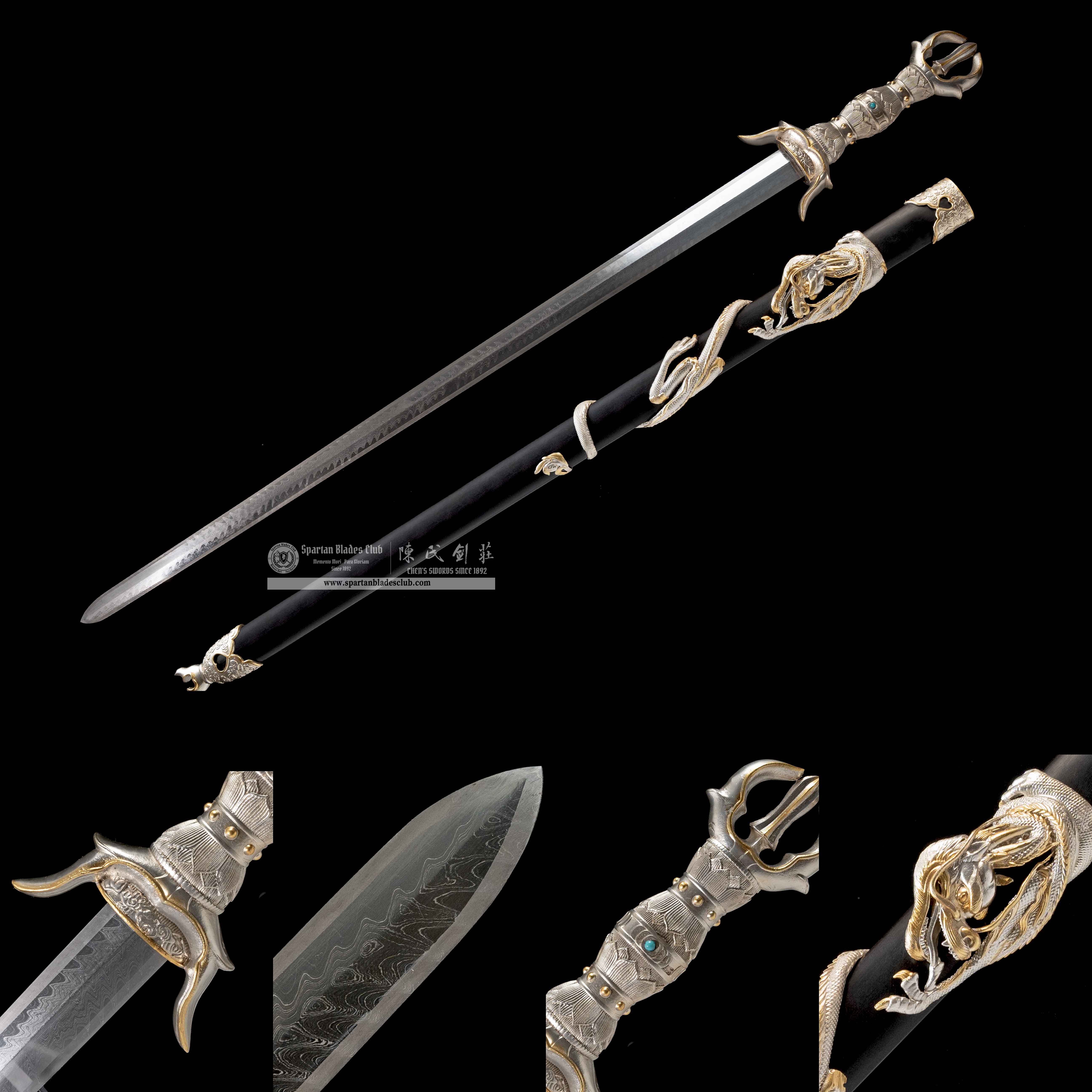 TR01｜🐉JinHui Blade｜Jian｜Damascus steel｜Loong dragon｜Black&golden｜Battle-Ready｜Full-tang｜Spartan Blades Club｜CHEN'S SWORDS 1892 - Spartan Blades Club - 陳氏劍莊1892