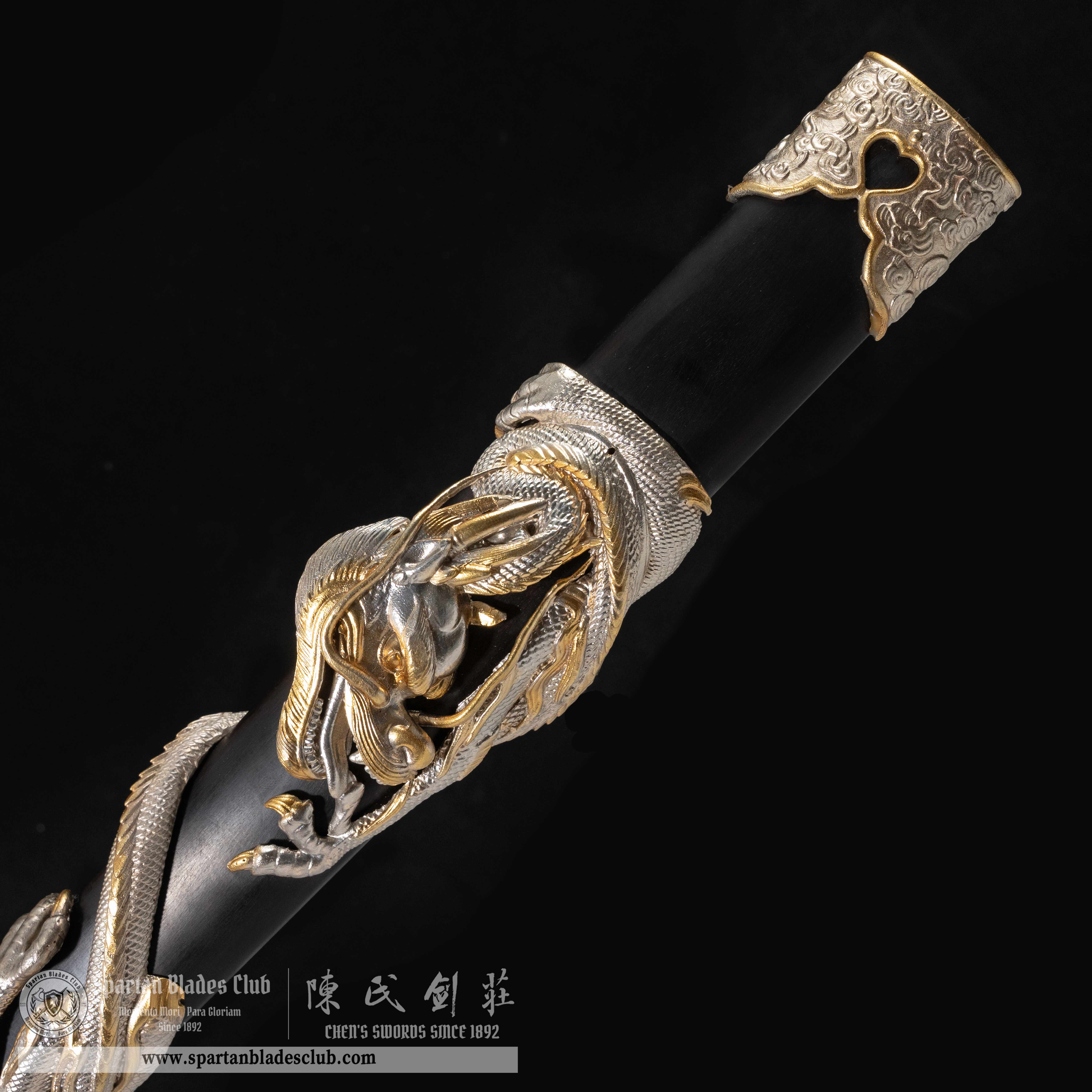 TR01|🐉JinHui Blade|Jian|Damascus steel|Loong dragon|Black&golden|Battle-Ready|Full-tang|Spartan Blades Club|CHEN'S SWORDS 1892 - Spartan Blades Club - 陳氏劍莊1892