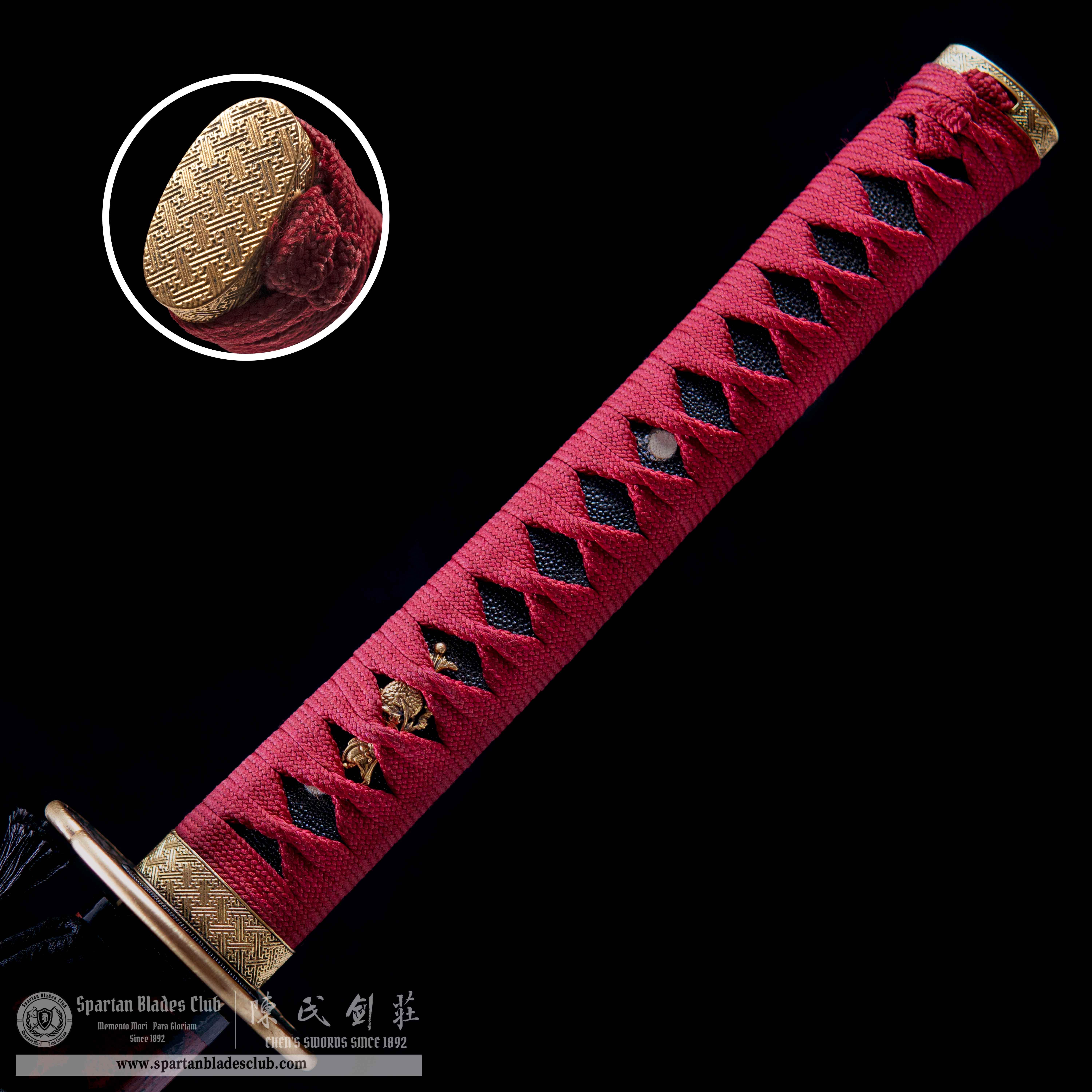 HY13|Crimson Phoenix Katana🔴⚫️|Katana|T10 steel|Clay-tempered|Real Hamon|Black&Red|Battle-Ready|Full-tang|Spartan Blades Club|CHEN'S SWORDS 1892 - Spartan Blades Club