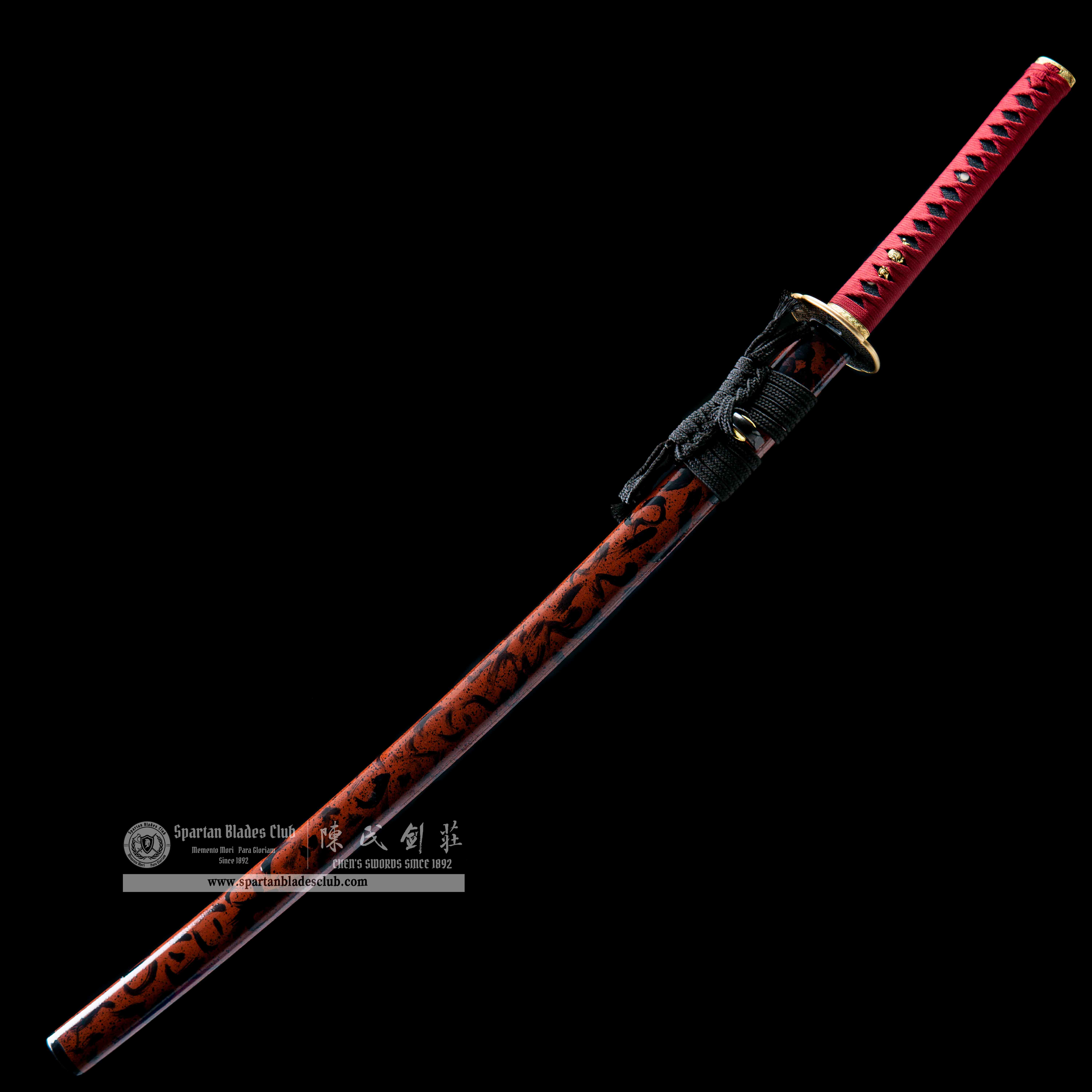 HY13|Crimson Phoenix Katana🔴⚫️|Katana|T10 steel|Clay-tempered|Real Hamon|Black&Red|Battle-Ready|Full-tang|Spartan Blades Club|CHEN'S SWORDS 1892 - Spartan Blades Club
