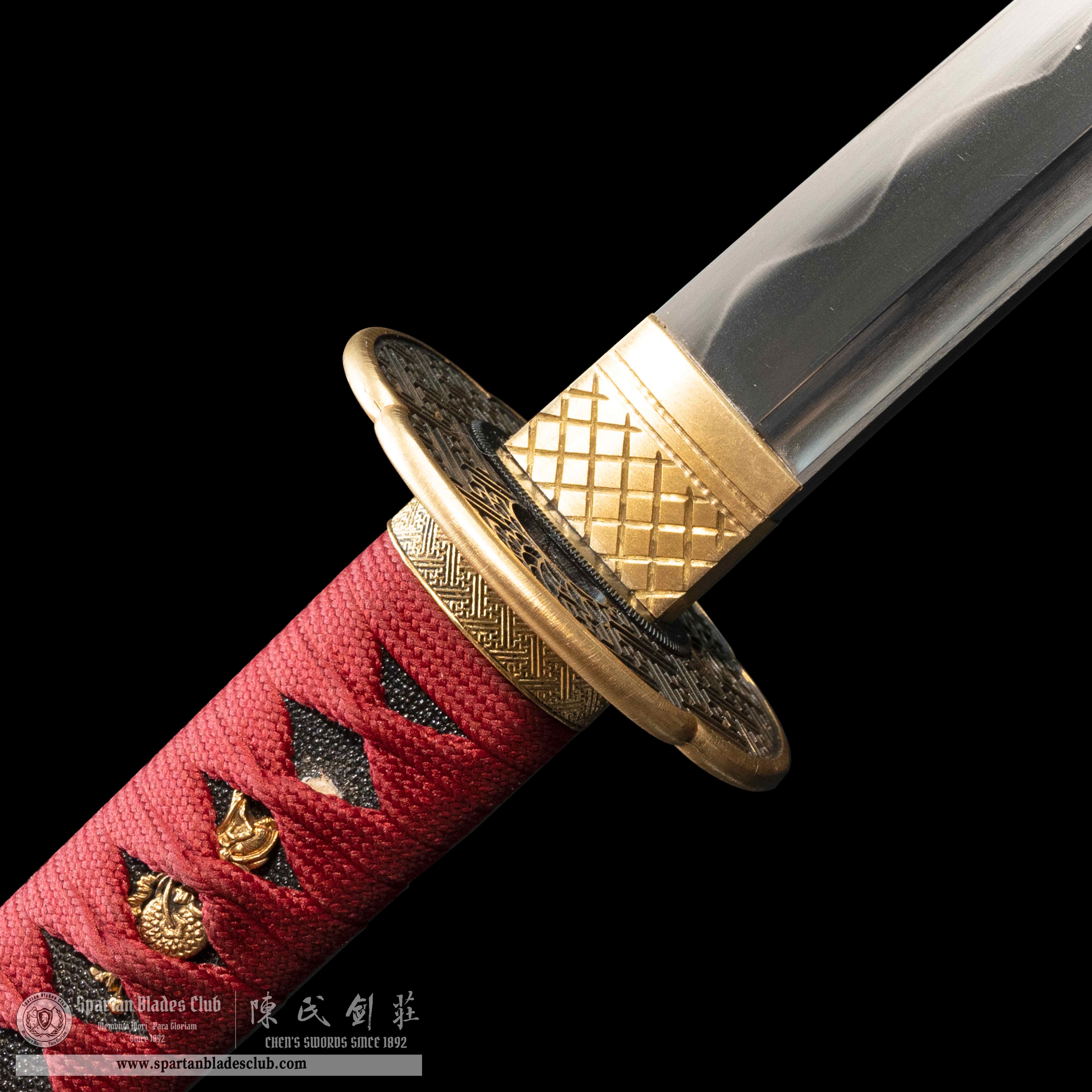 HY13|Crimson Phoenix Katana🔴⚫️|Katana|T10 steel|Clay-tempered|Real Hamon|Black&Red|Battle-Ready|Full-tang|Spartan Blades Club|CHEN'S SWORDS 1892 - Spartan Blades Club