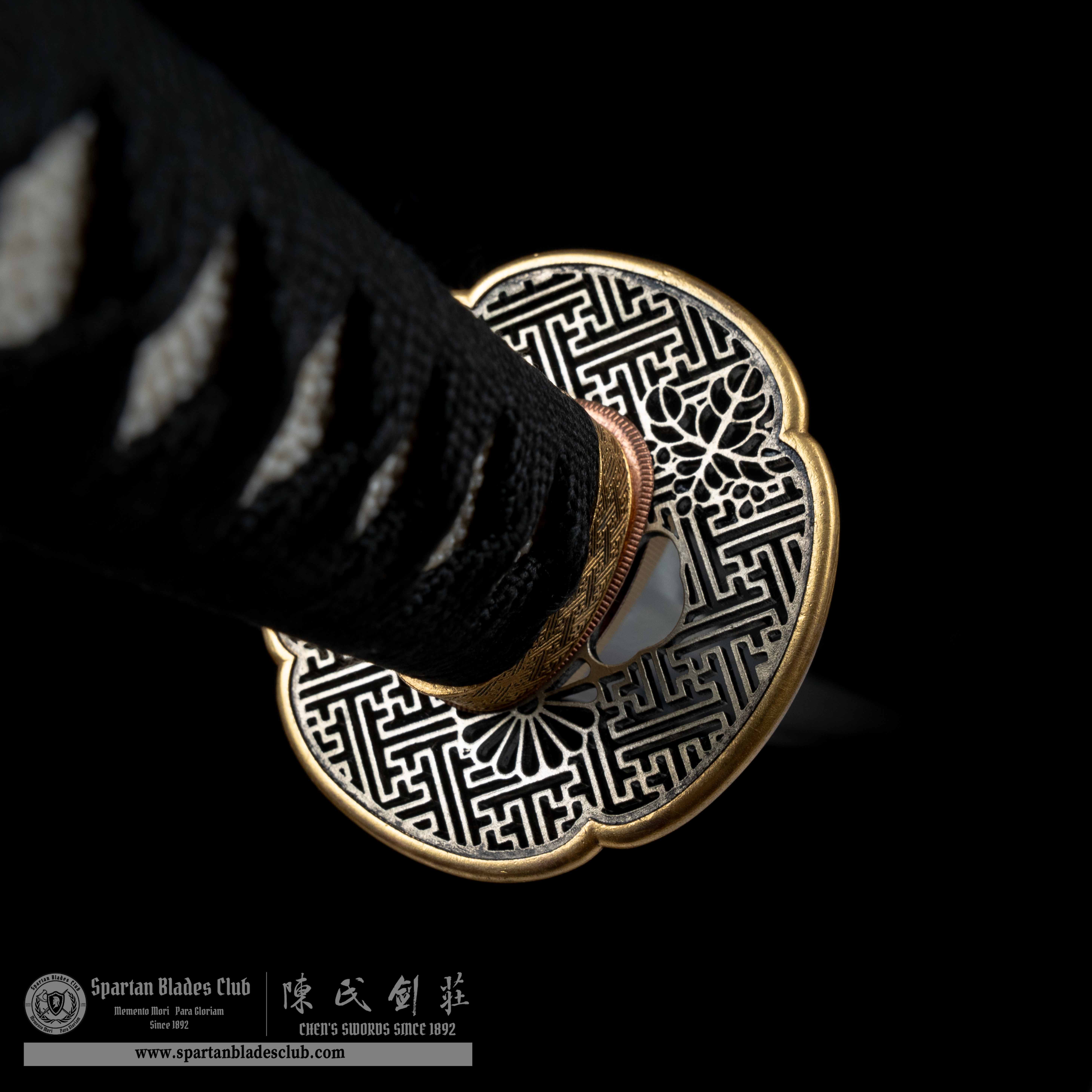 HY15|Fishscale Shadow Katana|Katana|Damascus steel wraps around T10 steel|fishskin|Black&White|Battle-Ready|Full-tang|Spartan Blades Club|CHEN'S SWORDS 1892 - Spartan Blades Club - 陳氏劍莊1892