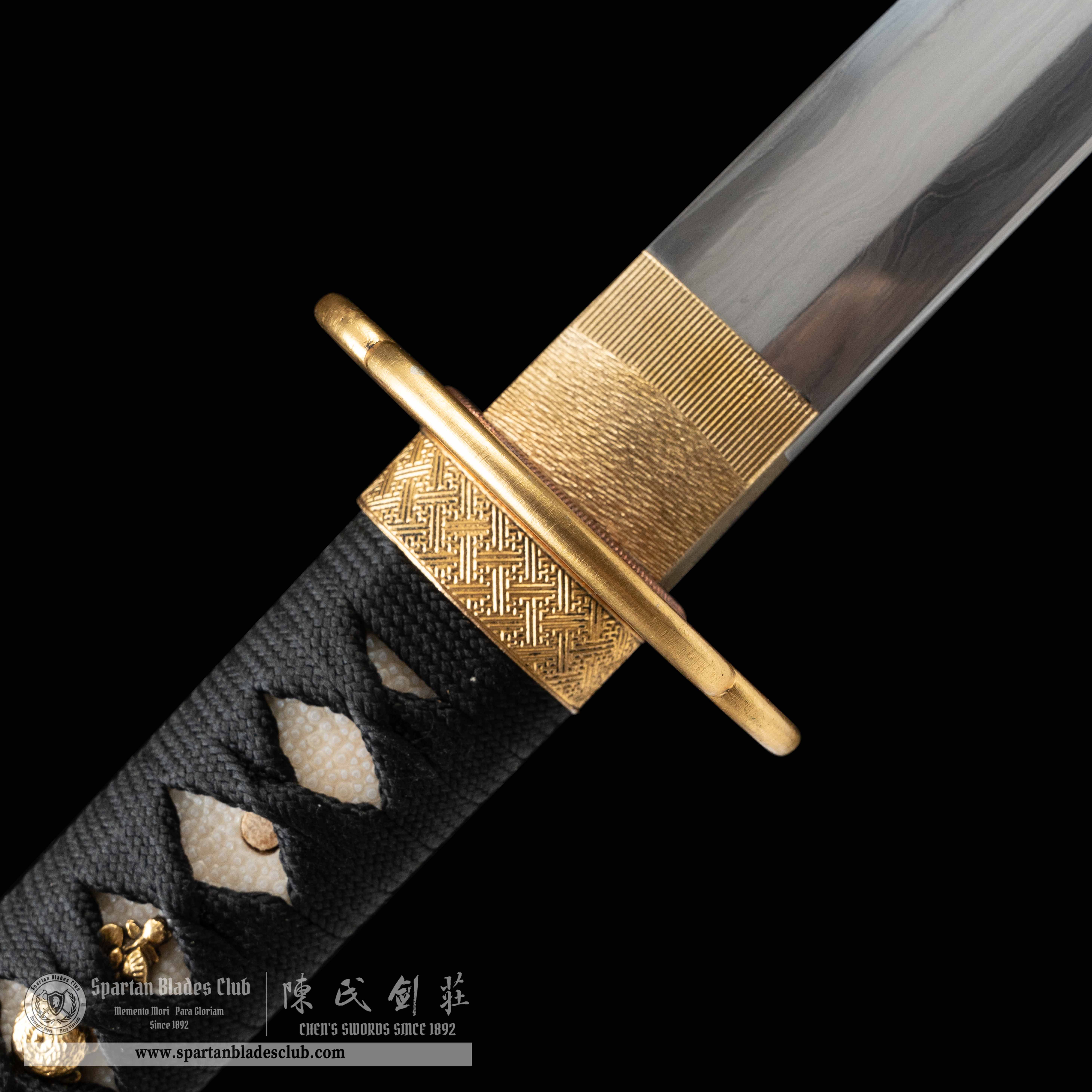 HY15|Fishscale Shadow Katana|Katana|Damascus steel wraps around T10 steel|fishskin|Black&White|Battle-Ready|Full-tang|Spartan Blades Club|CHEN'S SWORDS 1892 - Spartan Blades Club - 陳氏劍莊1892