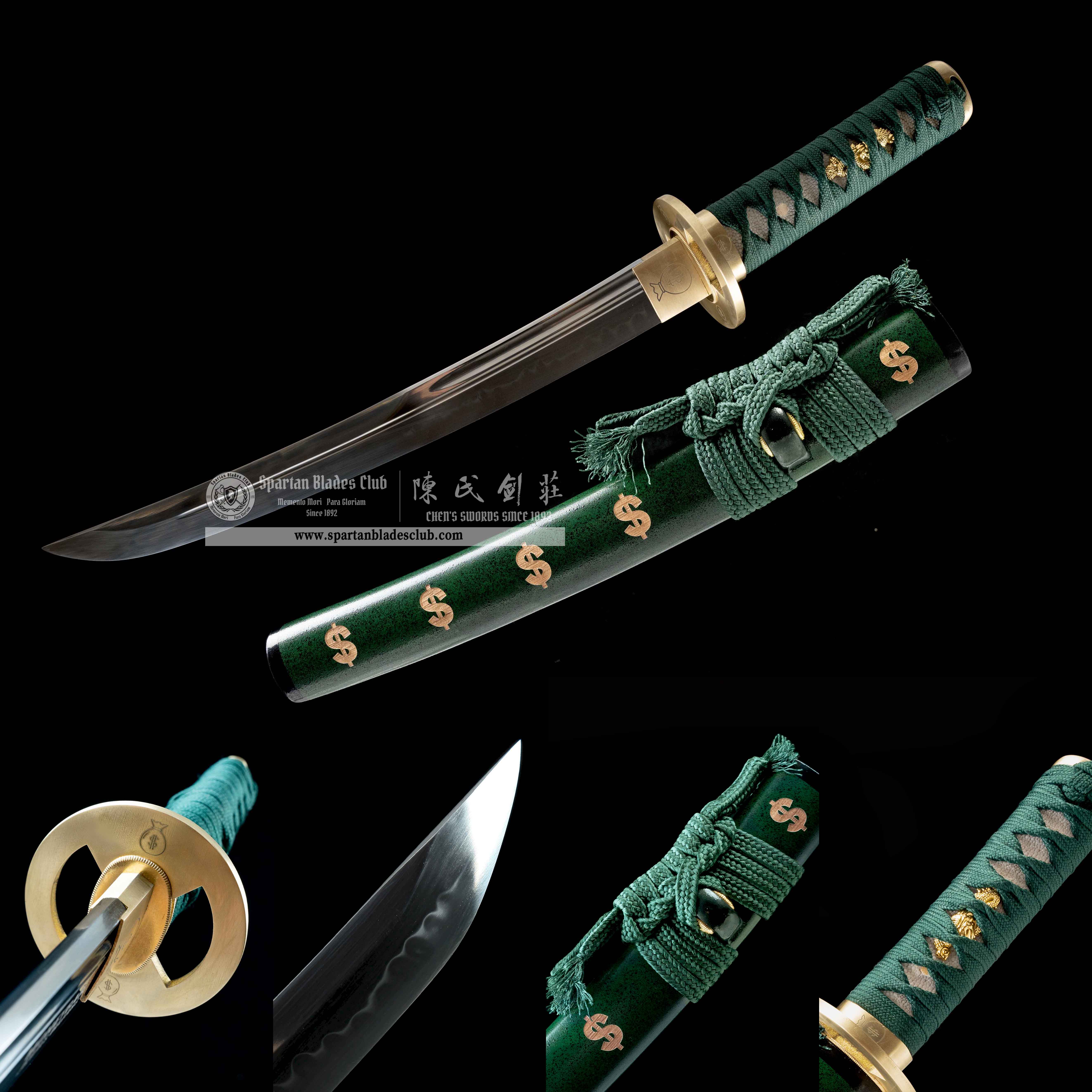 HY14|💲Green Fortune Blade|Tanto|T10 steel|Clay-tempered|Real Hamon|Fortune|Green|Battle-Ready|Full-tang|Spartan Blades Club|CHEN'S SWORDS 1892 - Spartan Blades Club - 陳氏劍莊1892