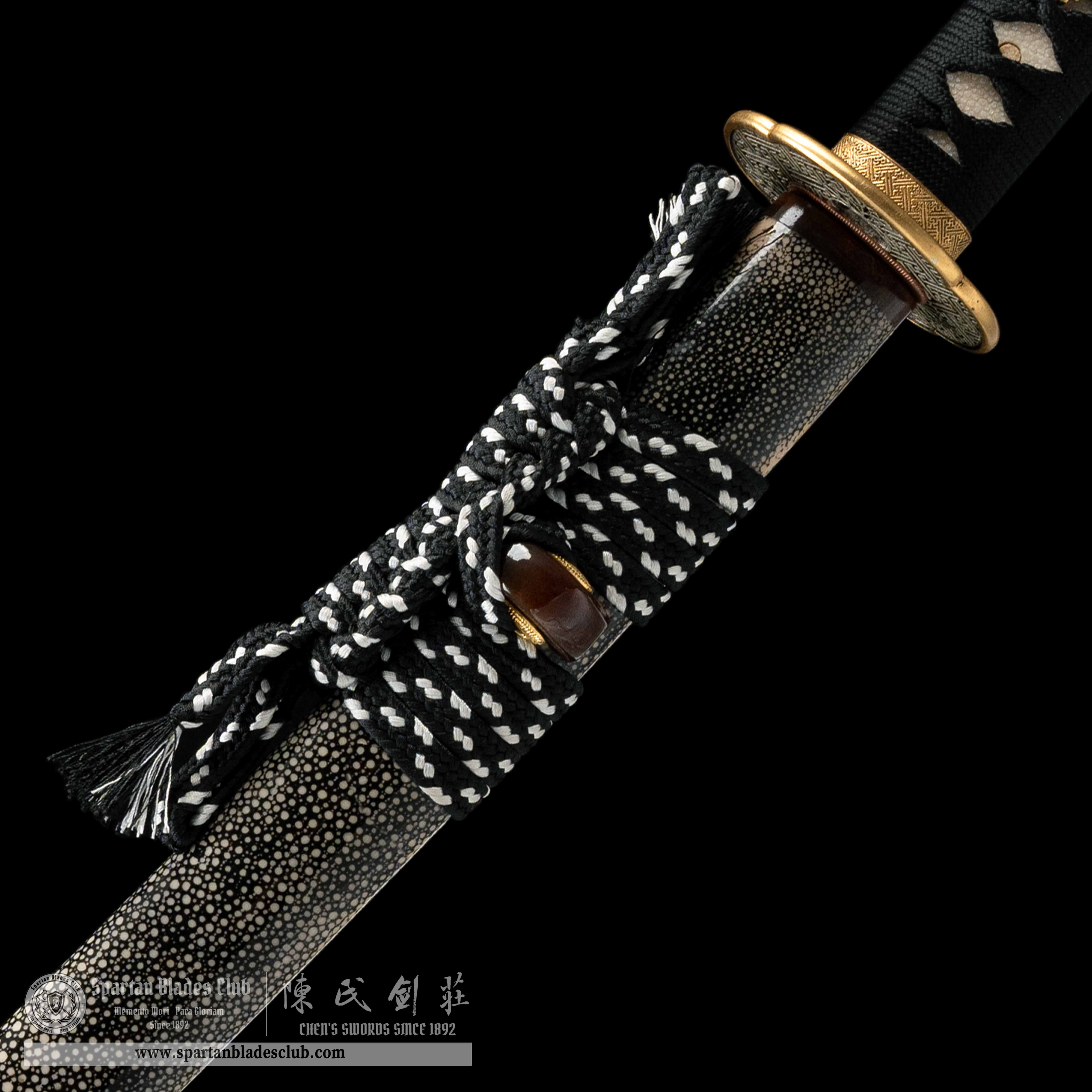 HY15|Fishscale Shadow Katana|Katana|Damascus steel wraps around T10 steel|fishskin|Black&White|Battle-Ready|Full-tang|Spartan Blades Club|CHEN'S SWORDS 1892 - Spartan Blades Club - 陳氏劍莊1892