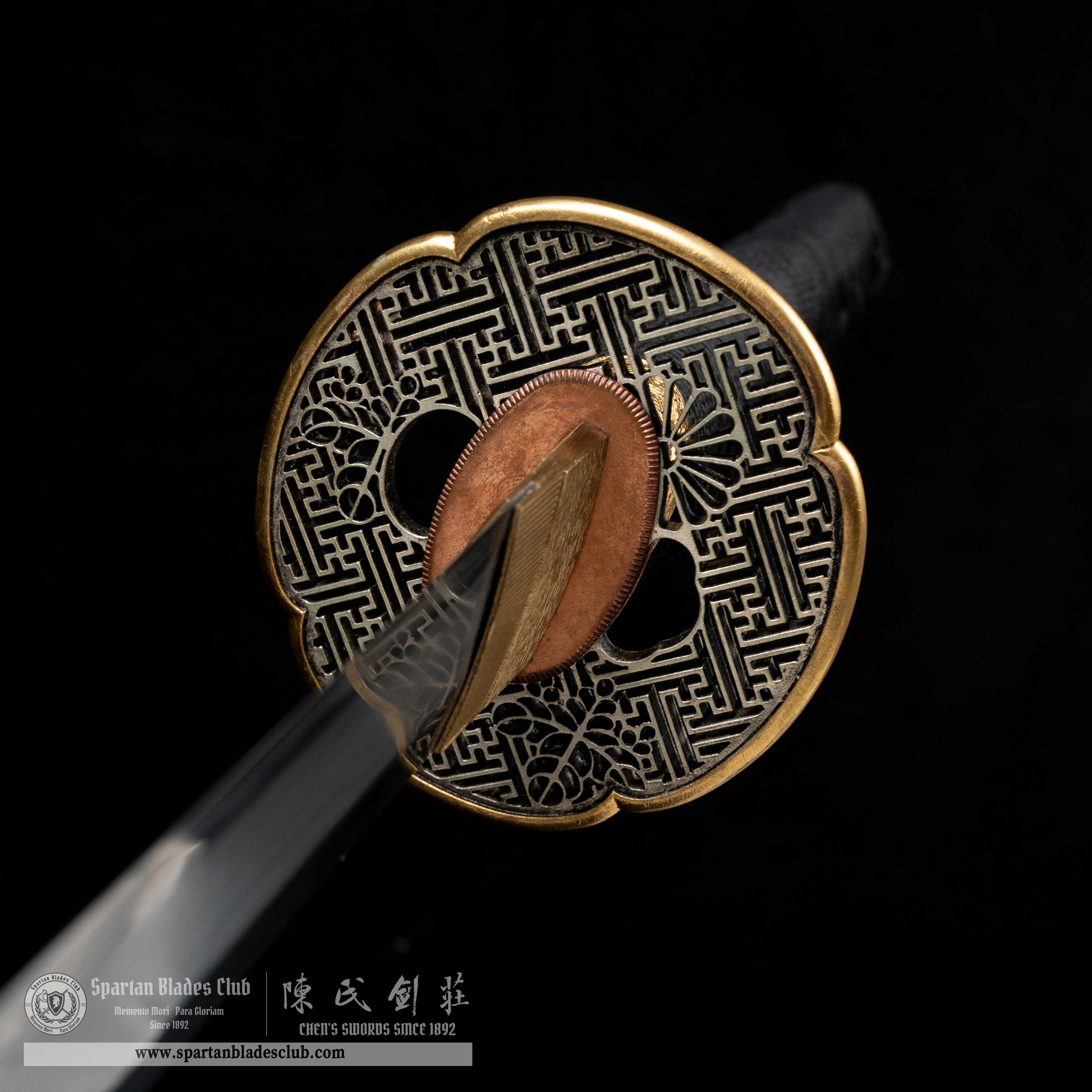 HY15|Fishscale Shadow Katana|Katana|Damascus steel wraps around T10 steel|fishskin|Black&White|Battle-Ready|Full-tang|Spartan Blades Club|CHEN'S SWORDS 1892 - Spartan Blades Club - 陳氏劍莊1892