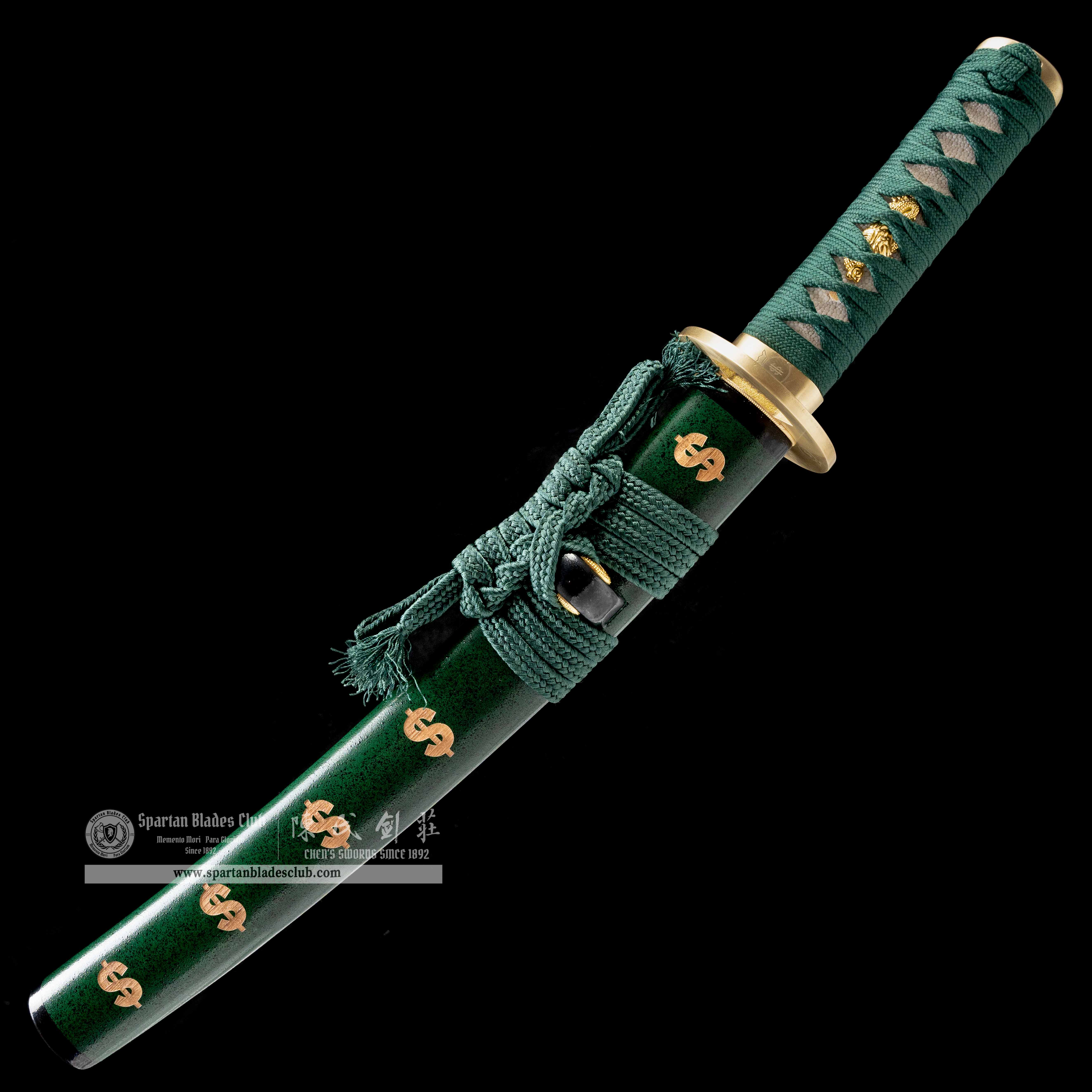 HY14|💲Green Fortune Blade|Tanto|T10 steel|Clay-tempered|Real Hamon|Fortune|Green|Battle-Ready|Full-tang|Spartan Blades Club|CHEN'S SWORDS 1892 - Spartan Blades Club - 陳氏劍莊1892