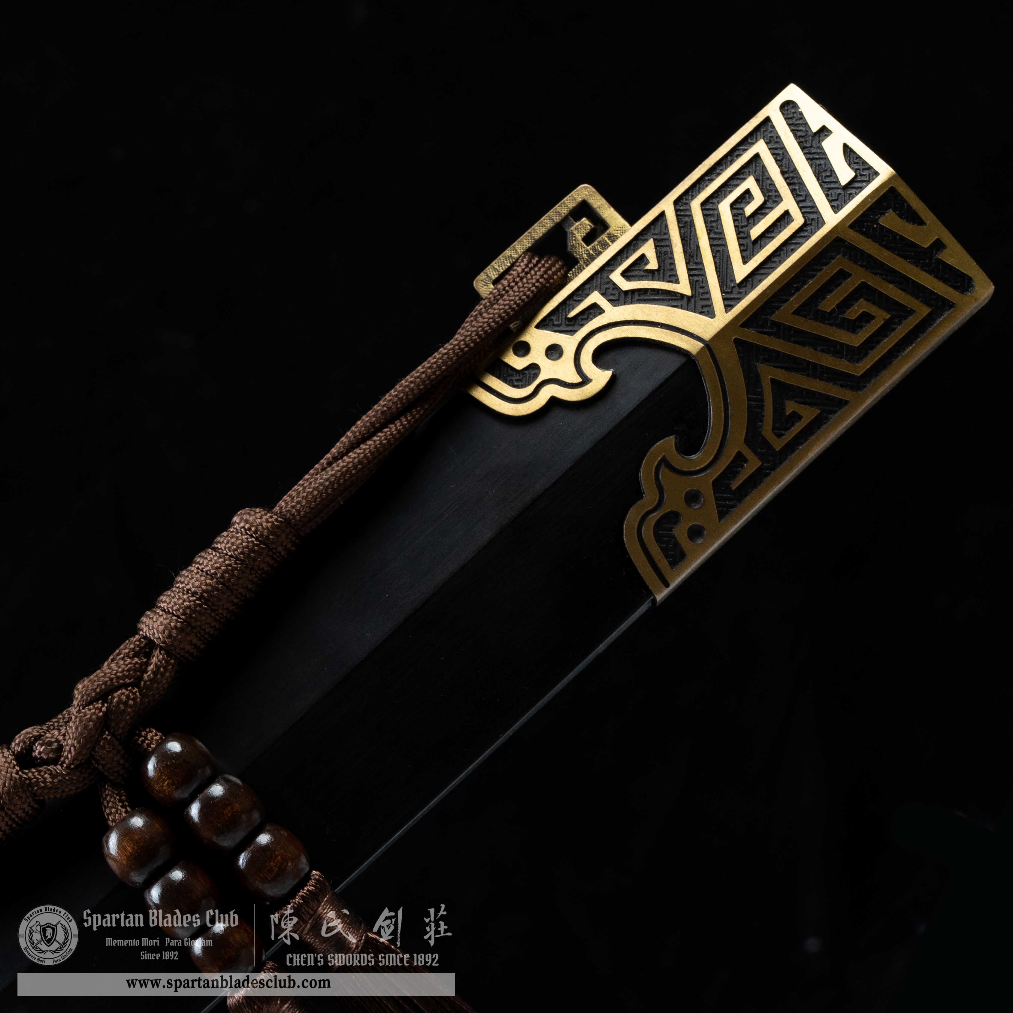 QQ05｜👑Qinwang Sword｜Jian｜Damascus steel｜Black&golden｜Battle-Ready｜Full-tang｜Spartan Blades Club｜CHEN'S SWORDS 1892 - Spartan Blades Club - 陳氏劍莊1892