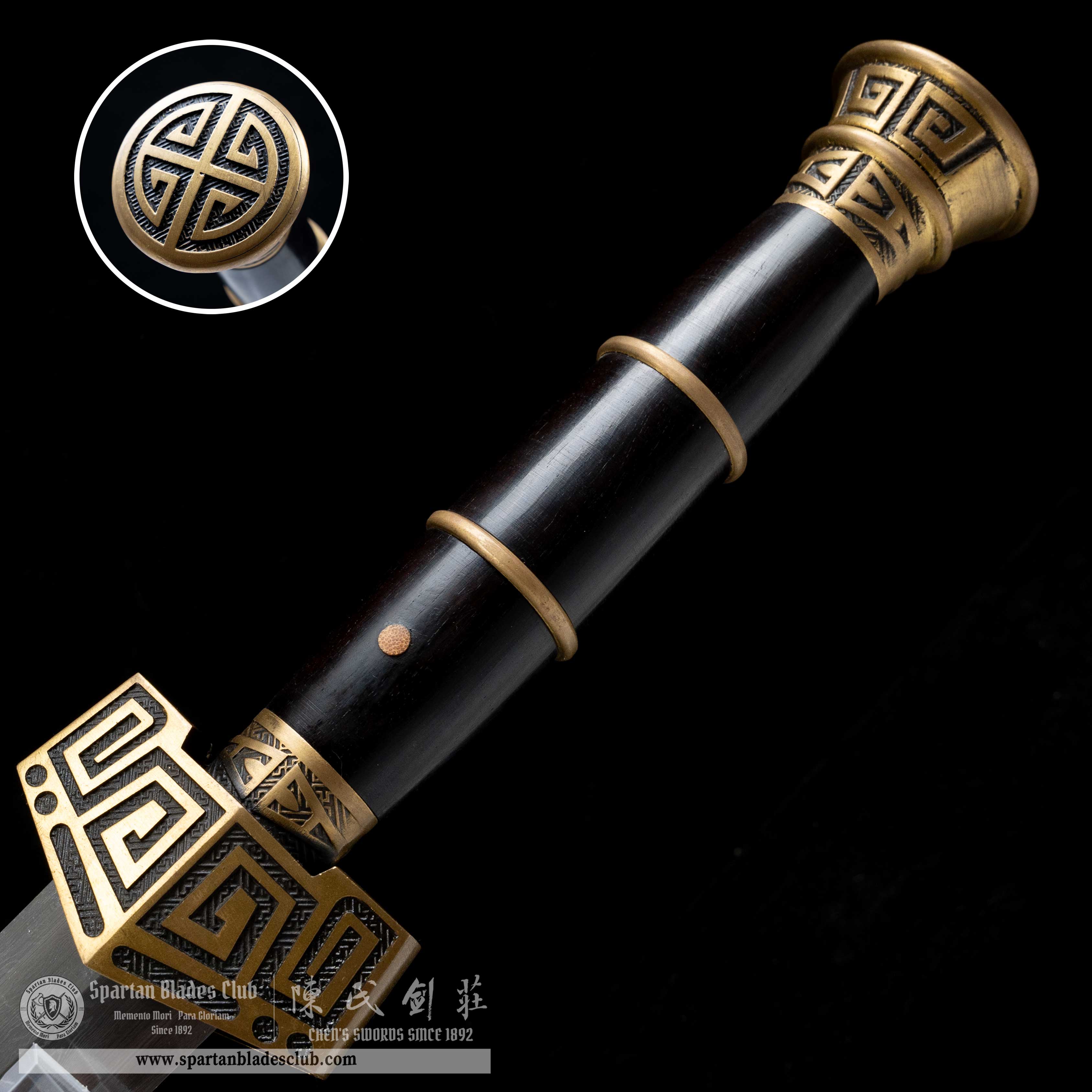QQ05|👑Qinwang Sword|Jian|Damascus steel|Black&golden|Battle-Ready|Full-tang|Spartan Blades Club|CHEN'S SWORDS 1892 - Spartan Blades Club - 陳氏劍莊1892