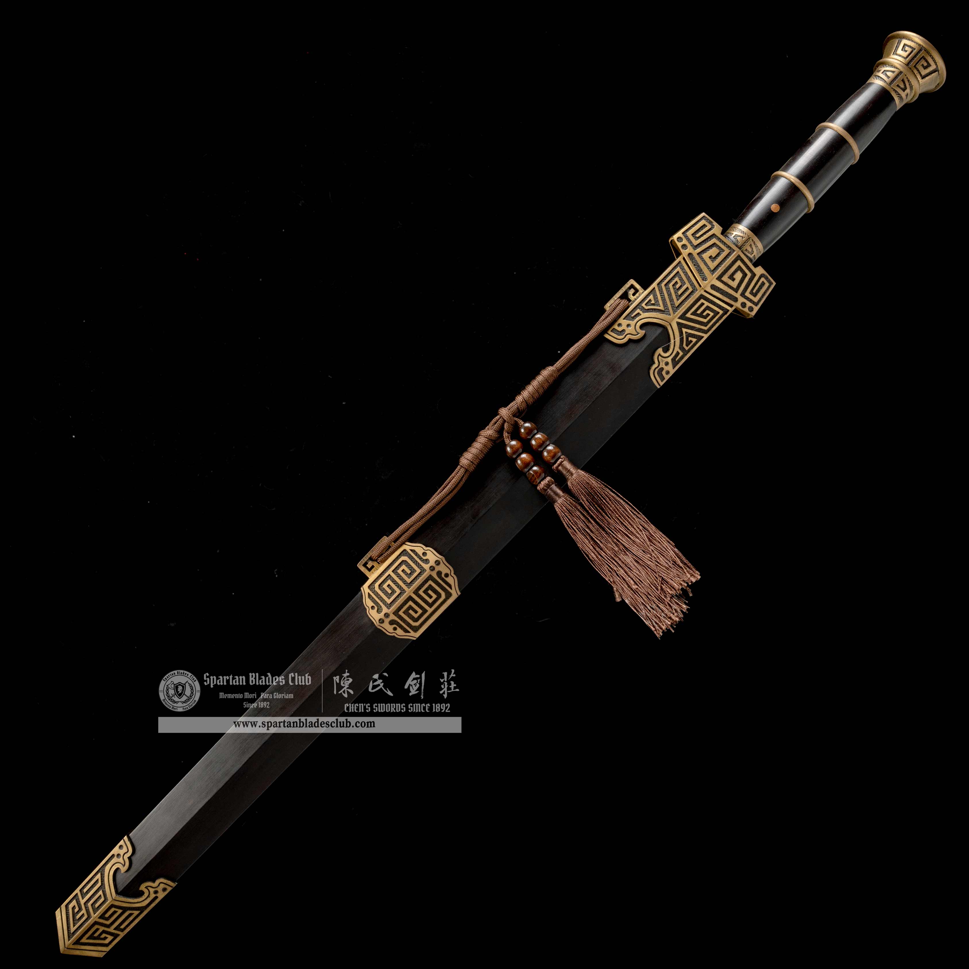 QQ05｜👑Qinwang Sword｜Jian｜Damascus steel｜Black&golden｜Battle-Ready｜Full-tang｜Spartan Blades Club｜CHEN'S SWORDS 1892 - Spartan Blades Club - 陳氏劍莊1892