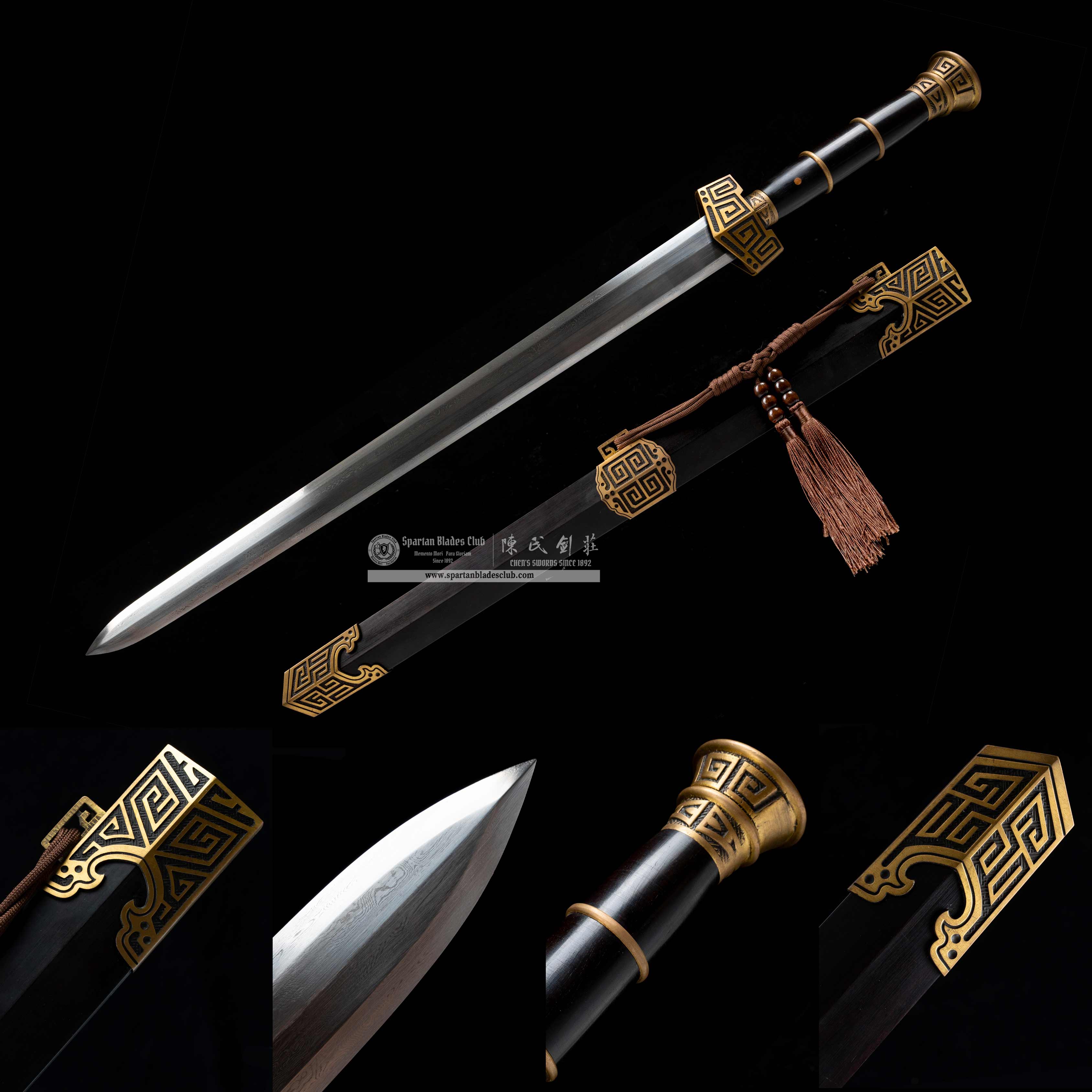 QQ05|👑Qinwang Sword|Jian|Damascus steel|Black&golden|Battle-Ready|Full-tang|Spartan Blades Club|CHEN'S SWORDS 1892 - Spartan Blades Club - 陳氏劍莊1892