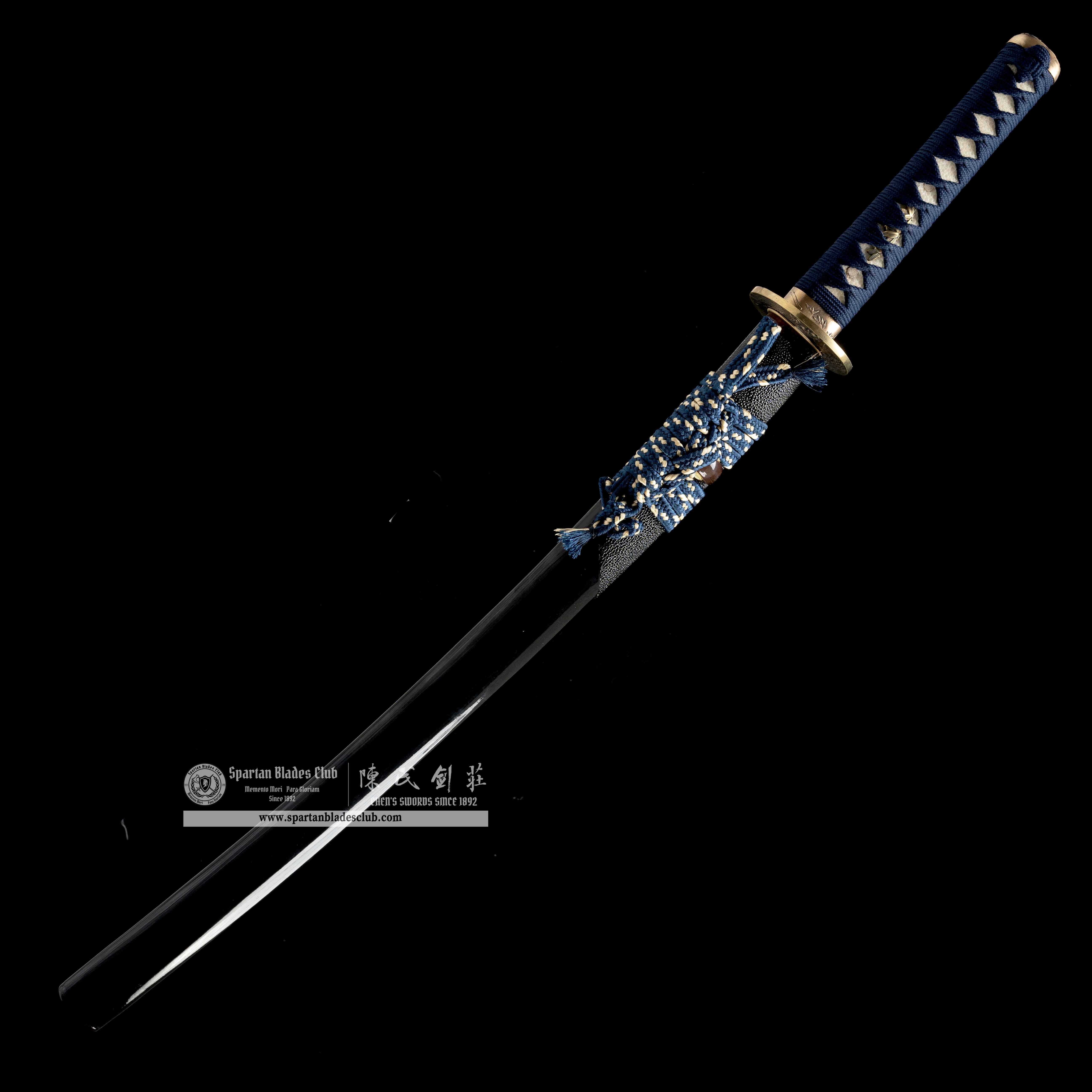 HY19|🐯Hu Lan Samurai|Wakizashi|Damascus steel|Clay-tempered|Real Hamon|Tiger|Black&blue|Battle-Ready|Full-tang|Spartan Blades Club| CHEN'S SWORDS 1892 - Spartan Blades Club