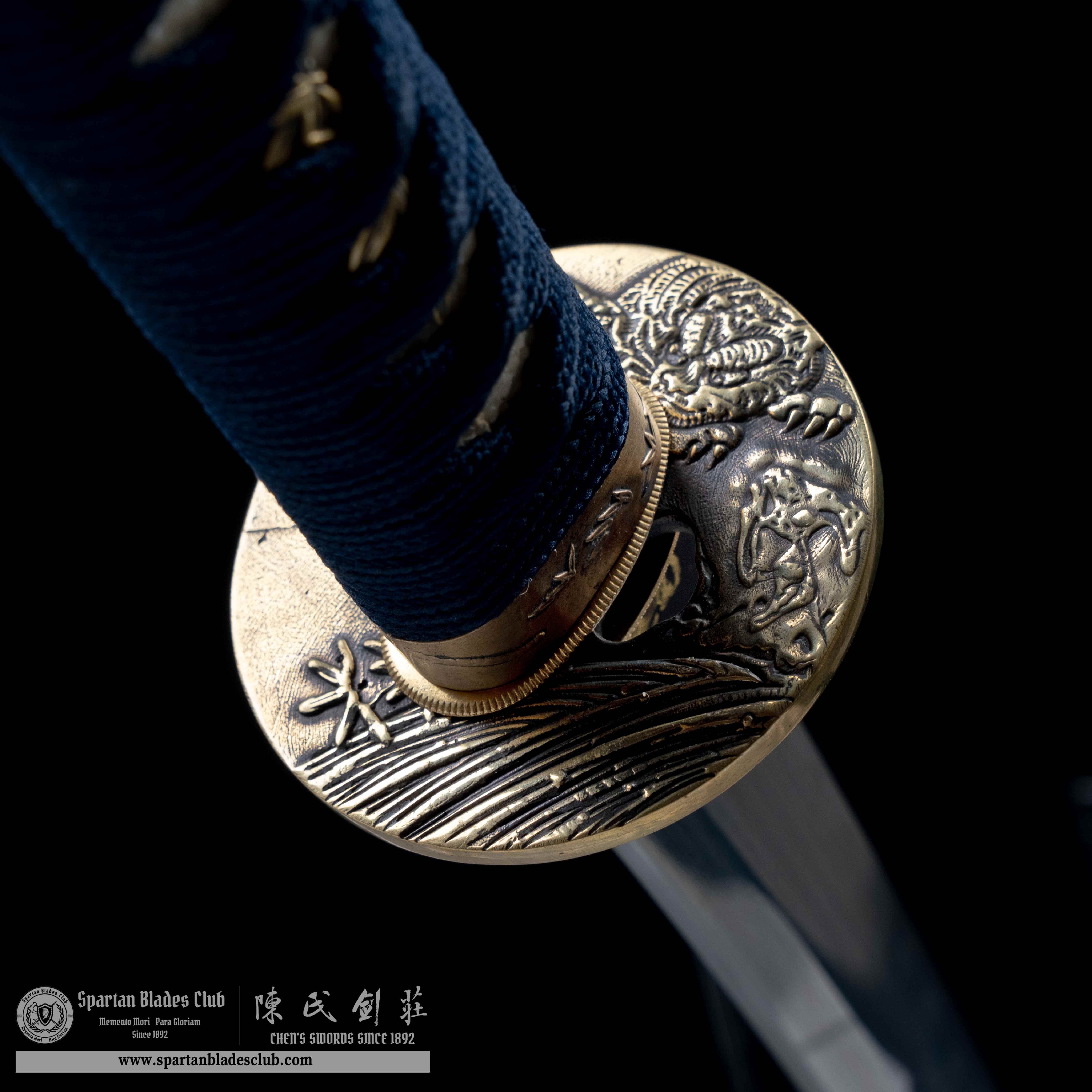 HY19|🐯Hu Lan Samurai|Wakizashi|Damascus steel|Clay-tempered|Real Hamon|Tiger|Black&blue|Battle-Ready|Full-tang|Spartan Blades Club| CHEN'S SWORDS 1892 - Spartan Blades Club