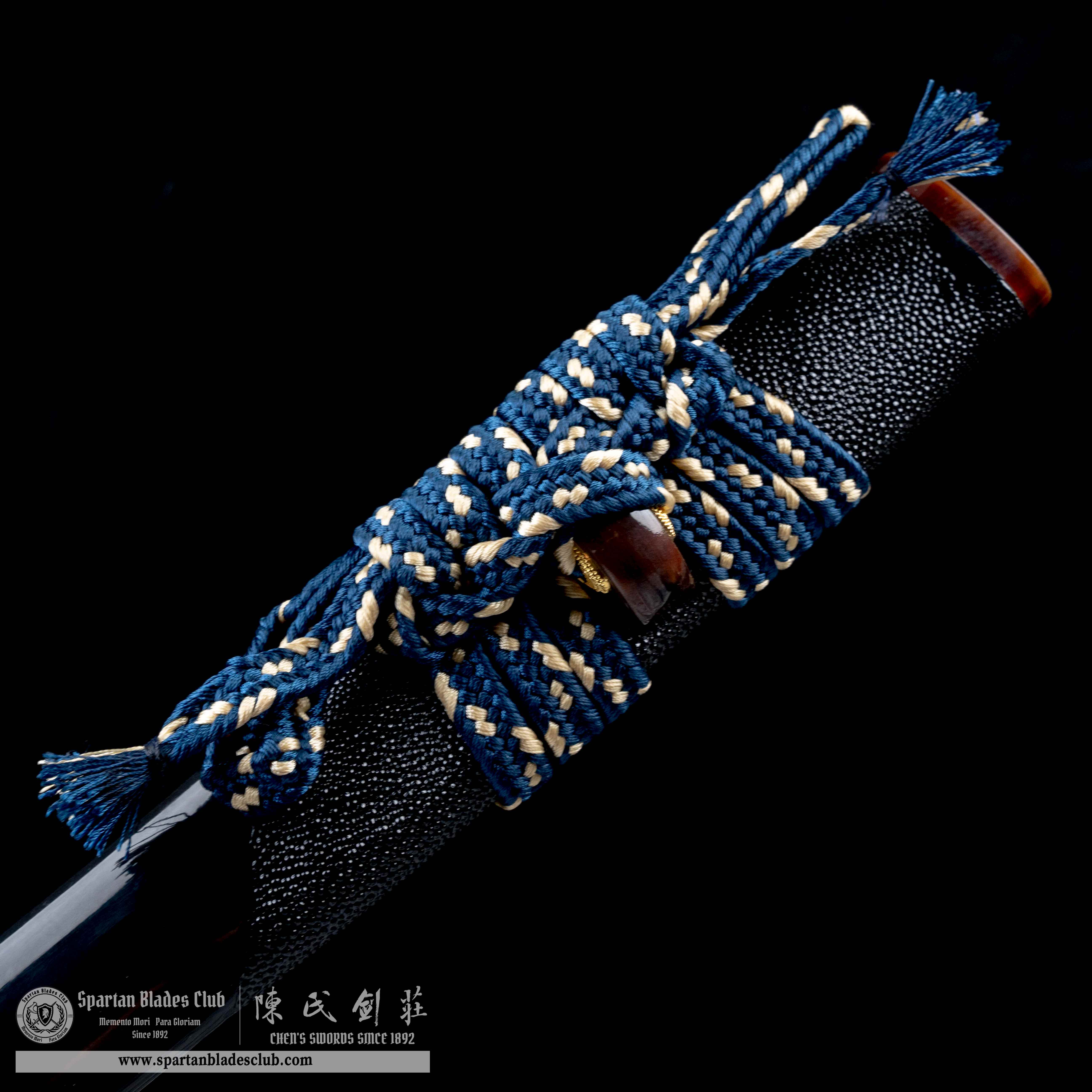 HY19|🐯Hu Lan Samurai|Wakizashi|Damascus steel|Clay-tempered|Real Hamon|Tiger|Black&blue|Battle-Ready|Full-tang|Spartan Blades Club| CHEN'S SWORDS 1892 - Spartan Blades Club