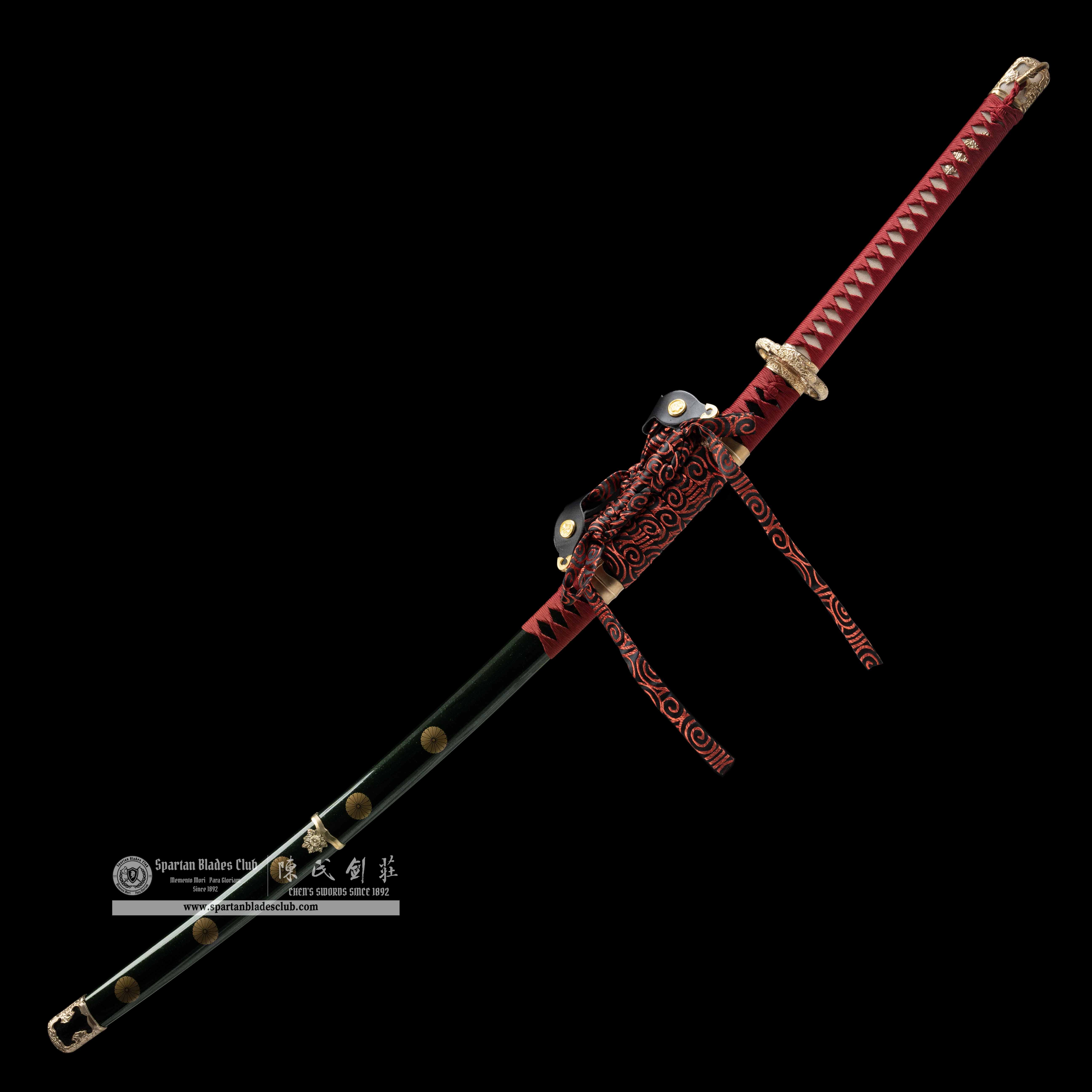 HY20|Fei Ju Samurai|Odachi|T10 steel|Clay-tempered|Real Hamon|flower|chrysanthemum|red & green|Battle-Ready|Full-tang|Spartan Blades Club|CHEN'S SWORDS 1892 - Spartan Blades Club - 陳氏劍莊1892