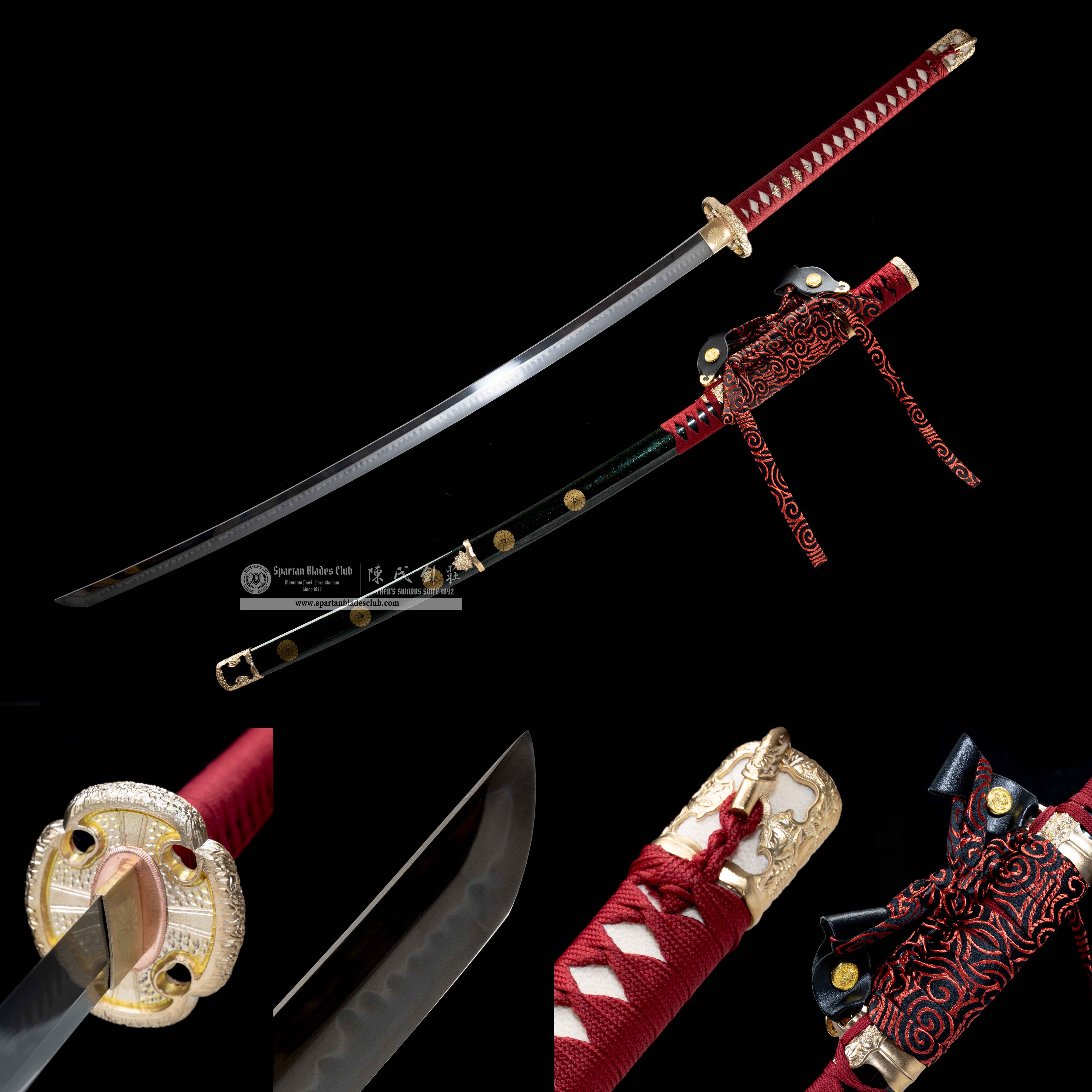 HY20|Fei Ju Samurai|Odachi|T10 steel|Clay-tempered|Real Hamon|flower|chrysanthemum|red & green|Battle-Ready|Full-tang|Spartan Blades Club|CHEN'S SWORDS 1892 - Spartan Blades Club - 陳氏劍莊1892