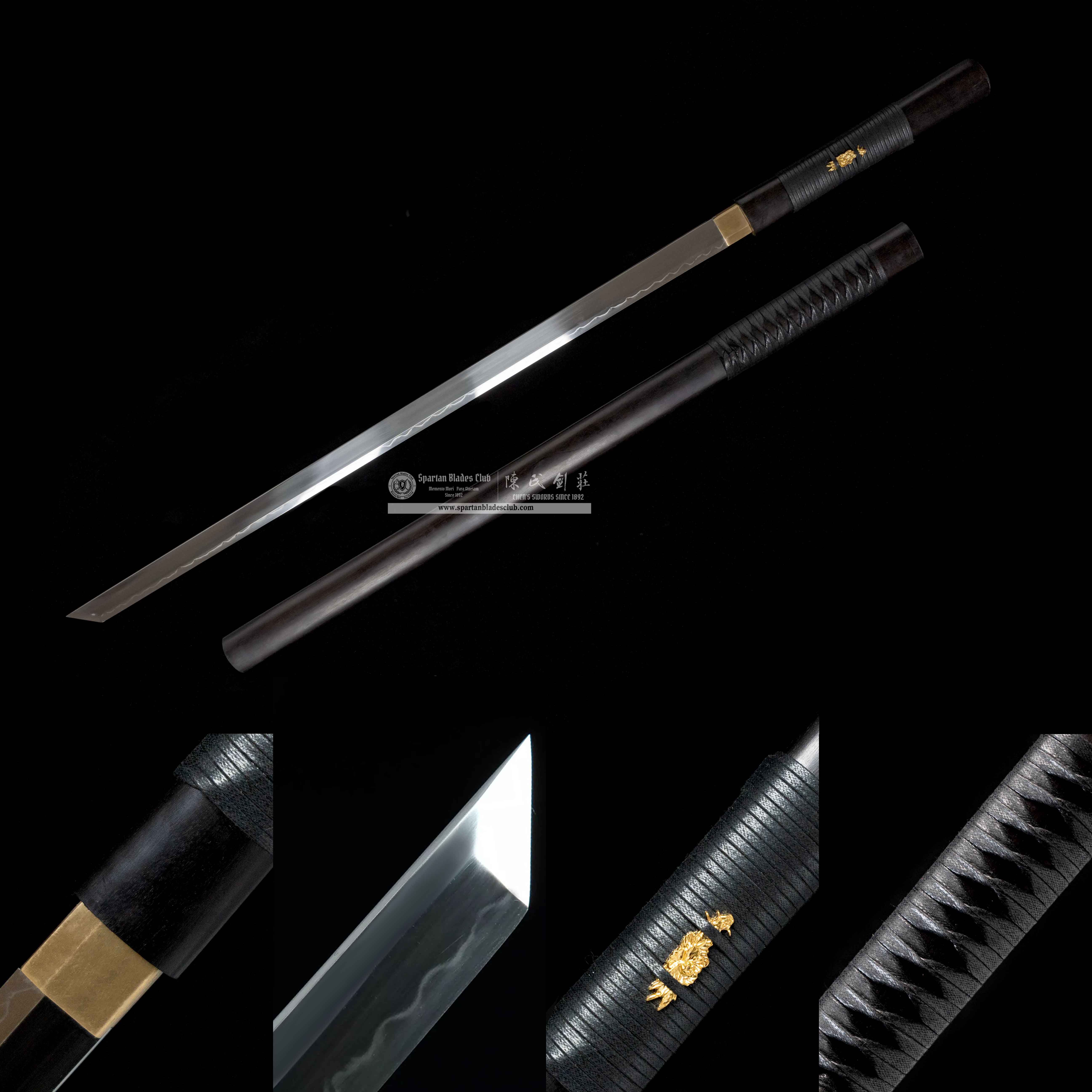 HY22|Shadowy Ninjato|Ninjato|T10 steel|Clay-tempered|Real Hamon|Black|Battle-Ready|Full-tang|Spartan Blades Club|CHEN'S SWORDS 1892 - Spartan Blades Club - 陳氏劍莊1892